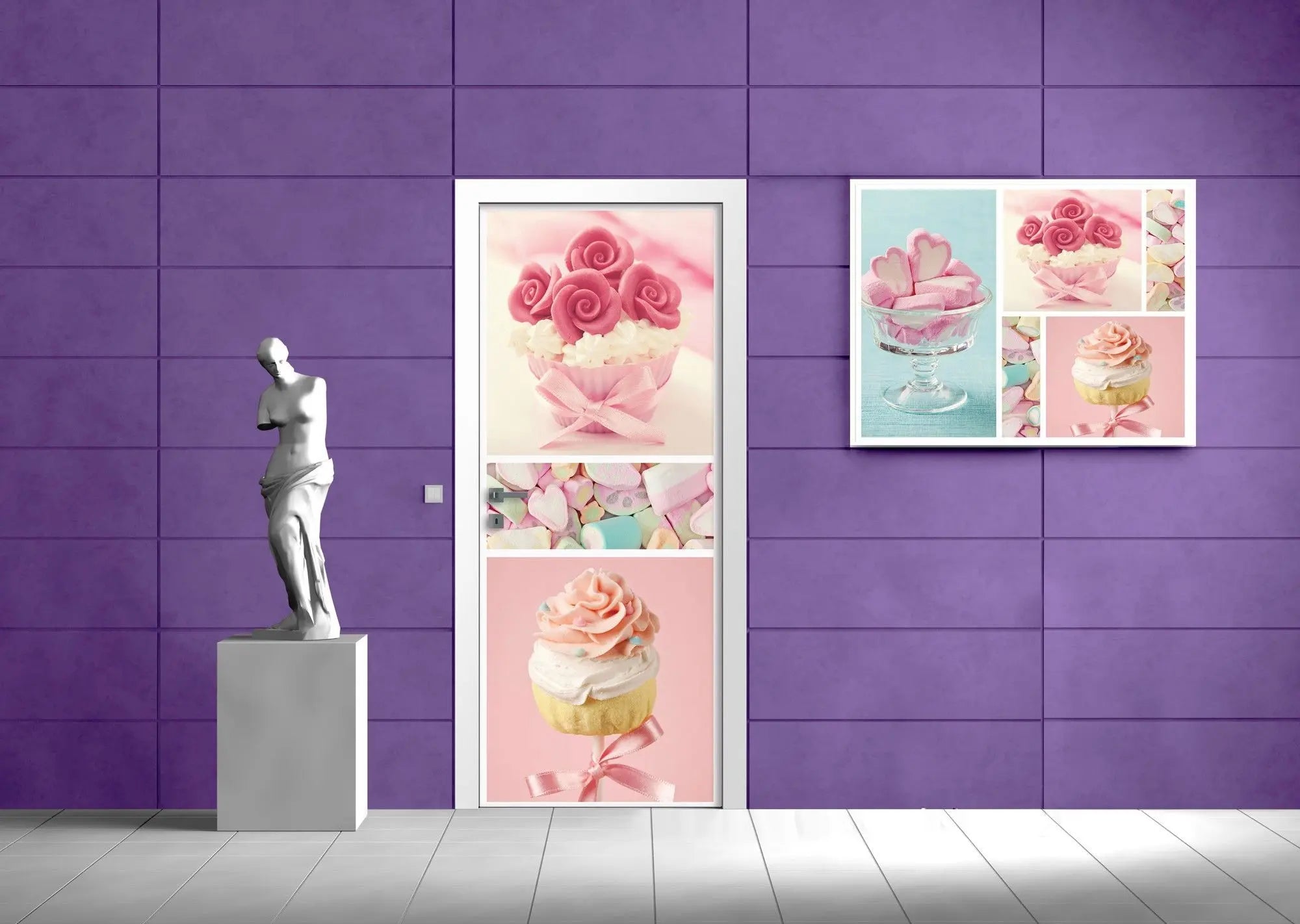 Billede 7 af Fototapet - Lyserøde og blå cupcakes med hjerteformet og snoet slik
