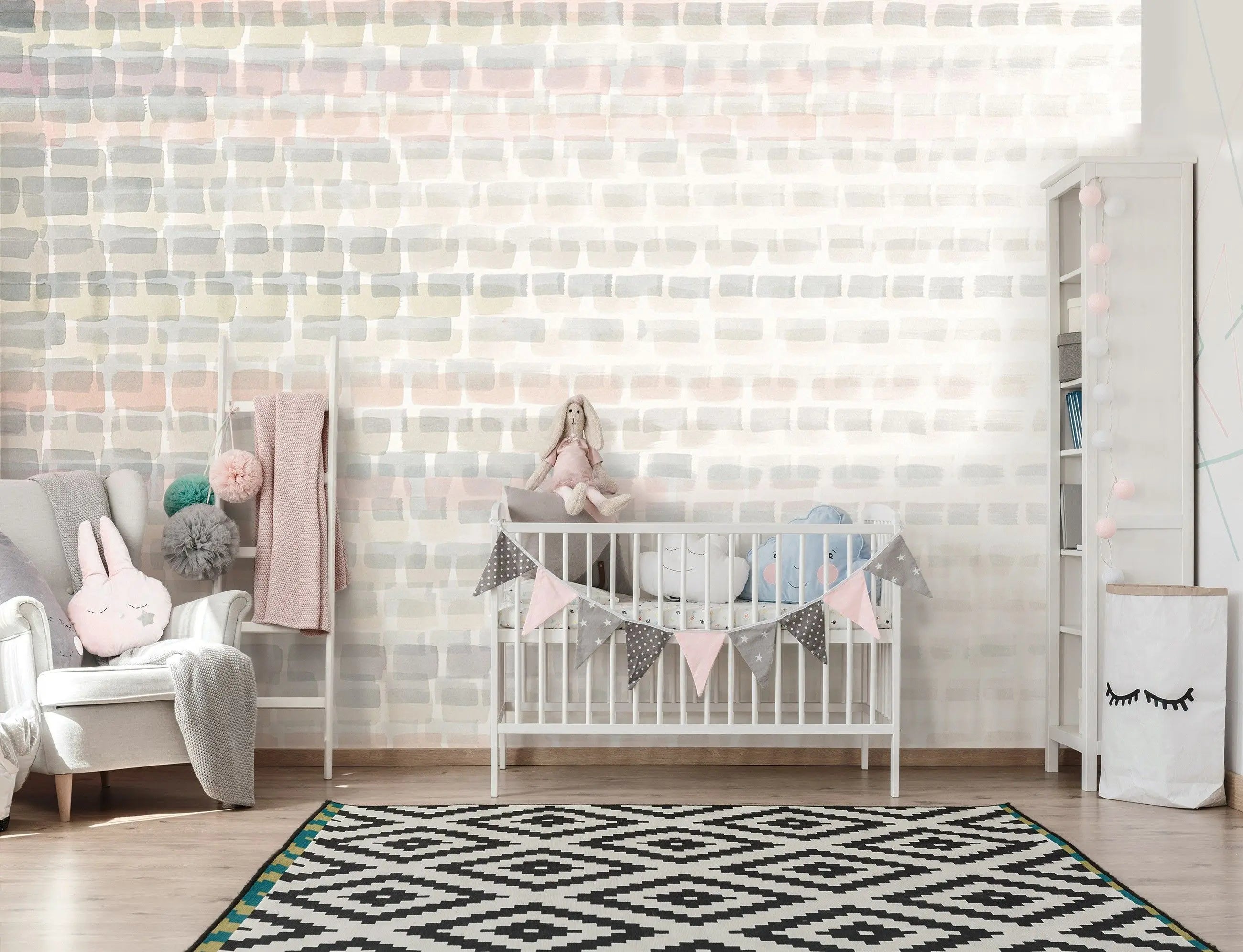 Billede 4 af Fototapet - Lyst vandret murstensmønster i beige og grå toner