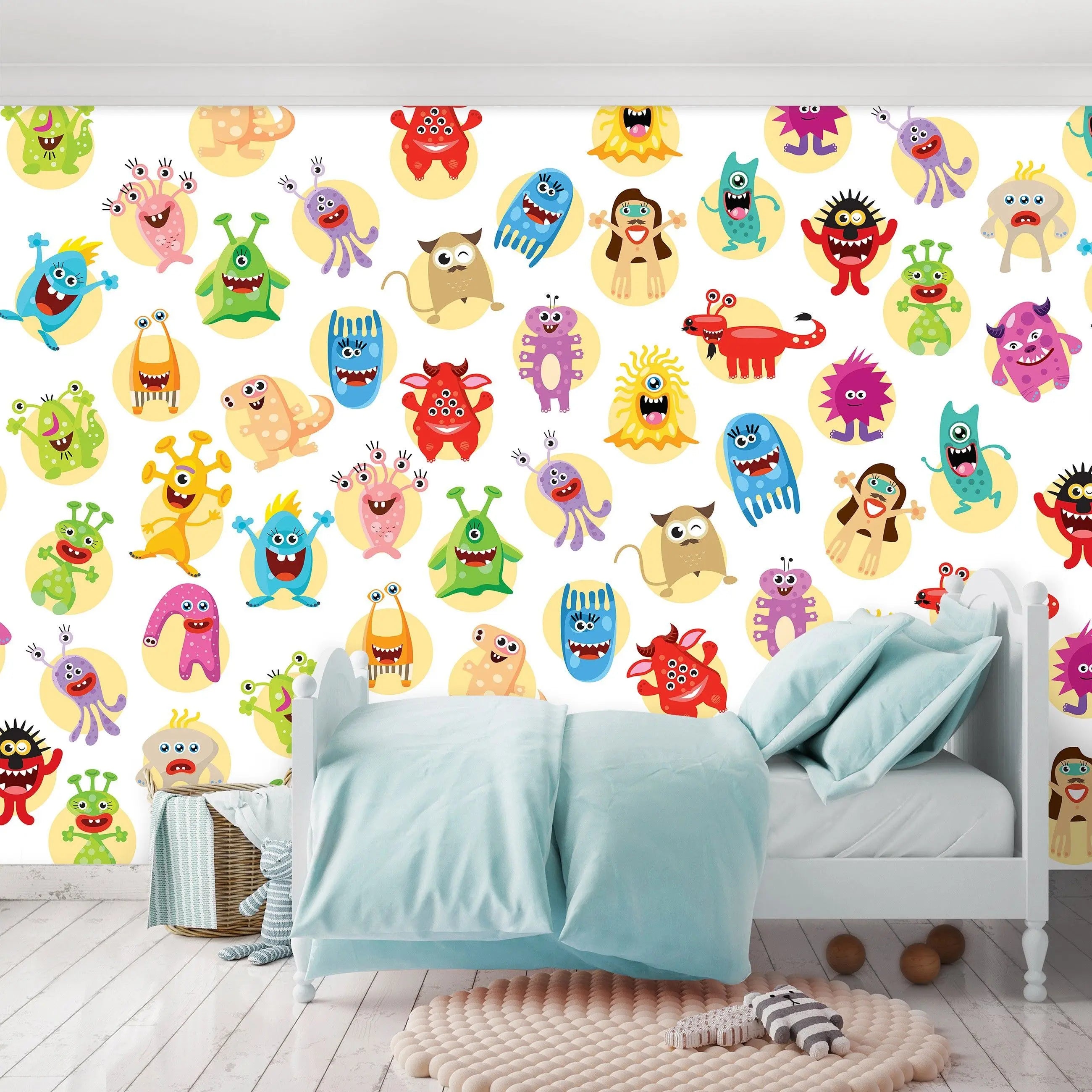 Billede 8 af Fototapet - Mange Flerfarvede Tegneseriemonstre på Hvid Baggrund