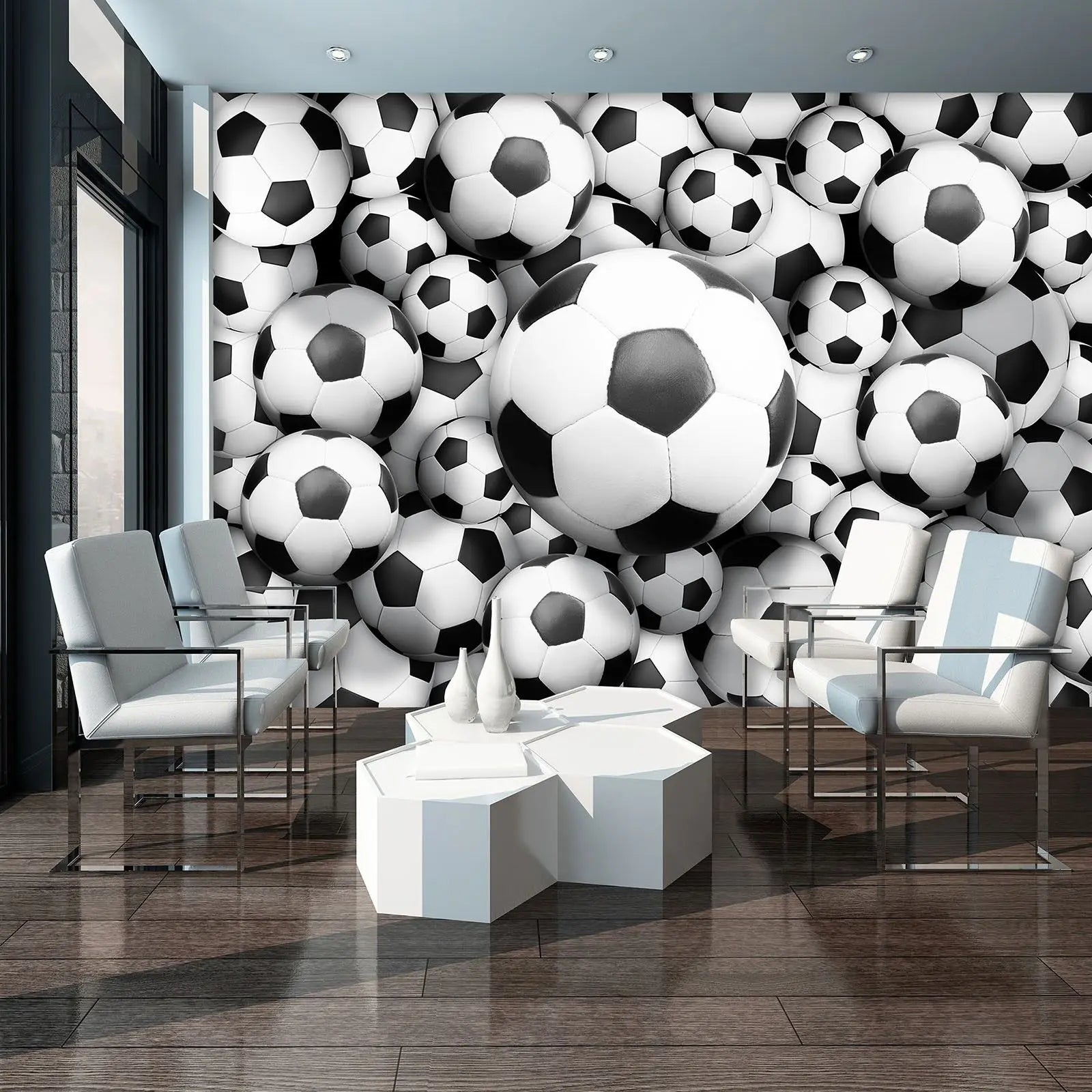 Billede 3 af Fototapet - Mange sorte og hvide fodbolde