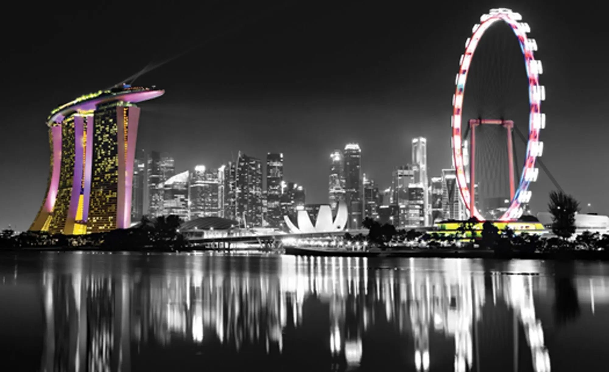 Billede 1 af Fototapet - Marina Bay Sands og Singapore Flyer om natten