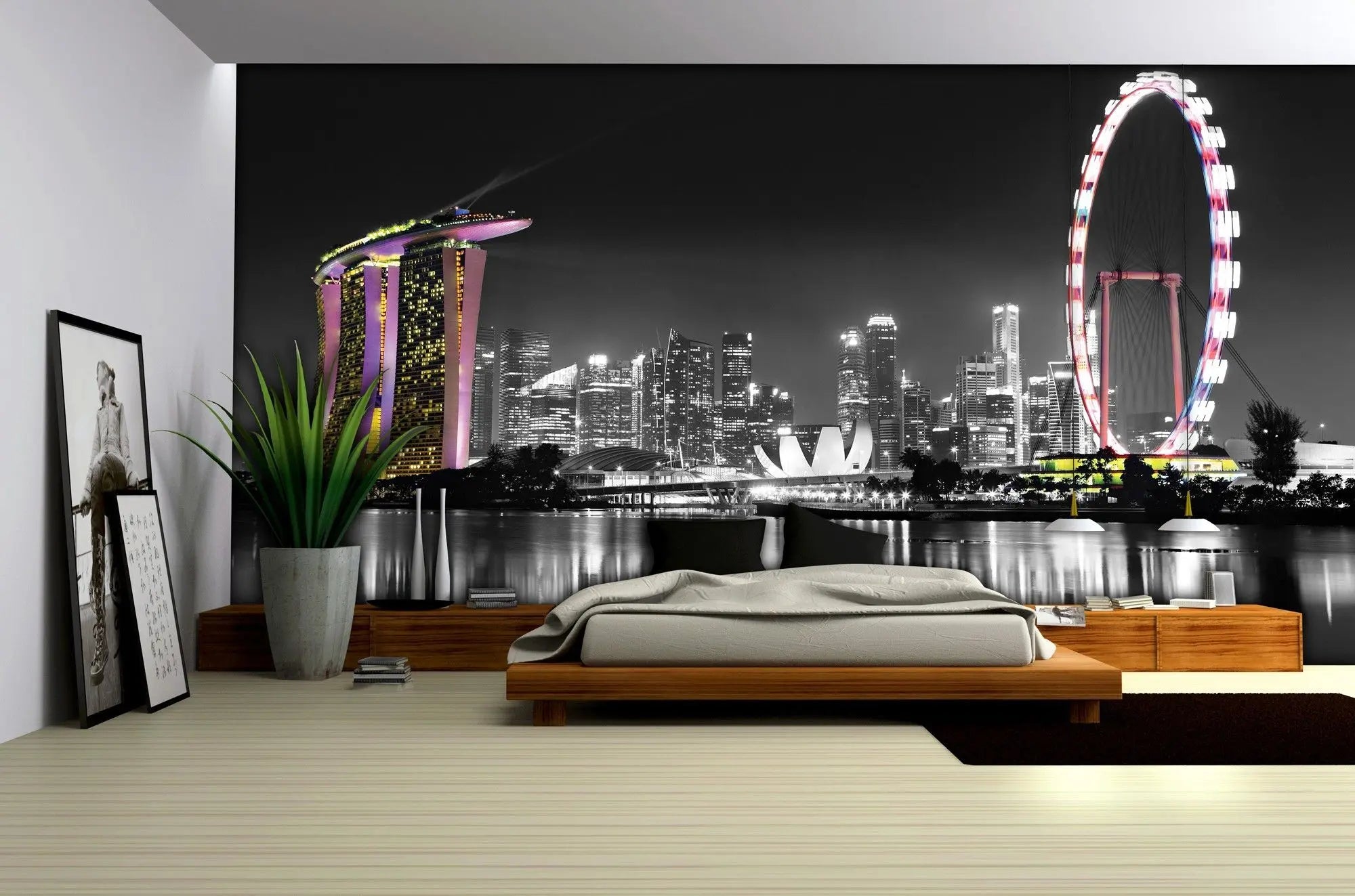 Billede 2 af Fototapet - Marina Bay Sands og Singapore Flyer om natten