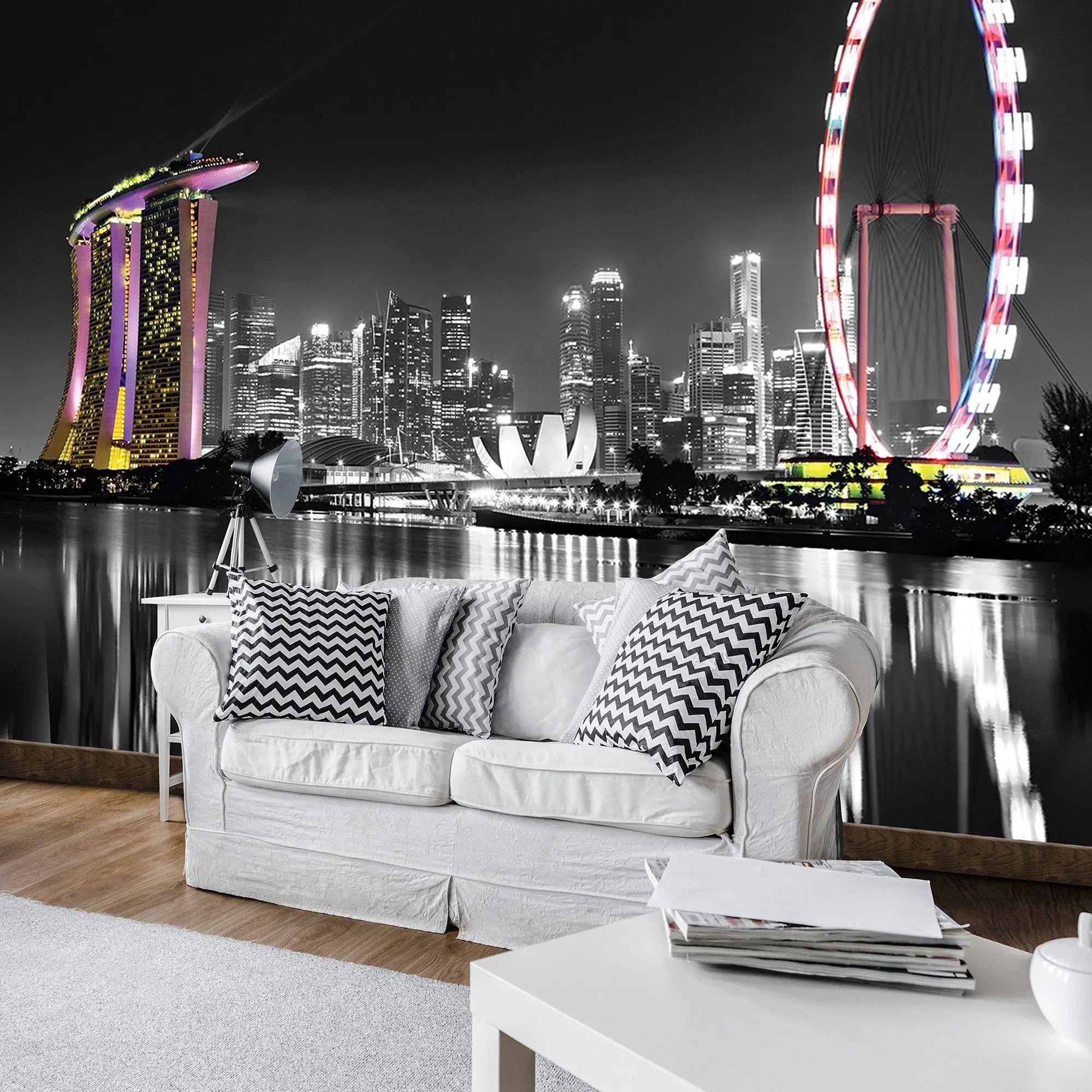 Billede 3 af Fototapet - Marina Bay Sands og Singapore Flyer om natten