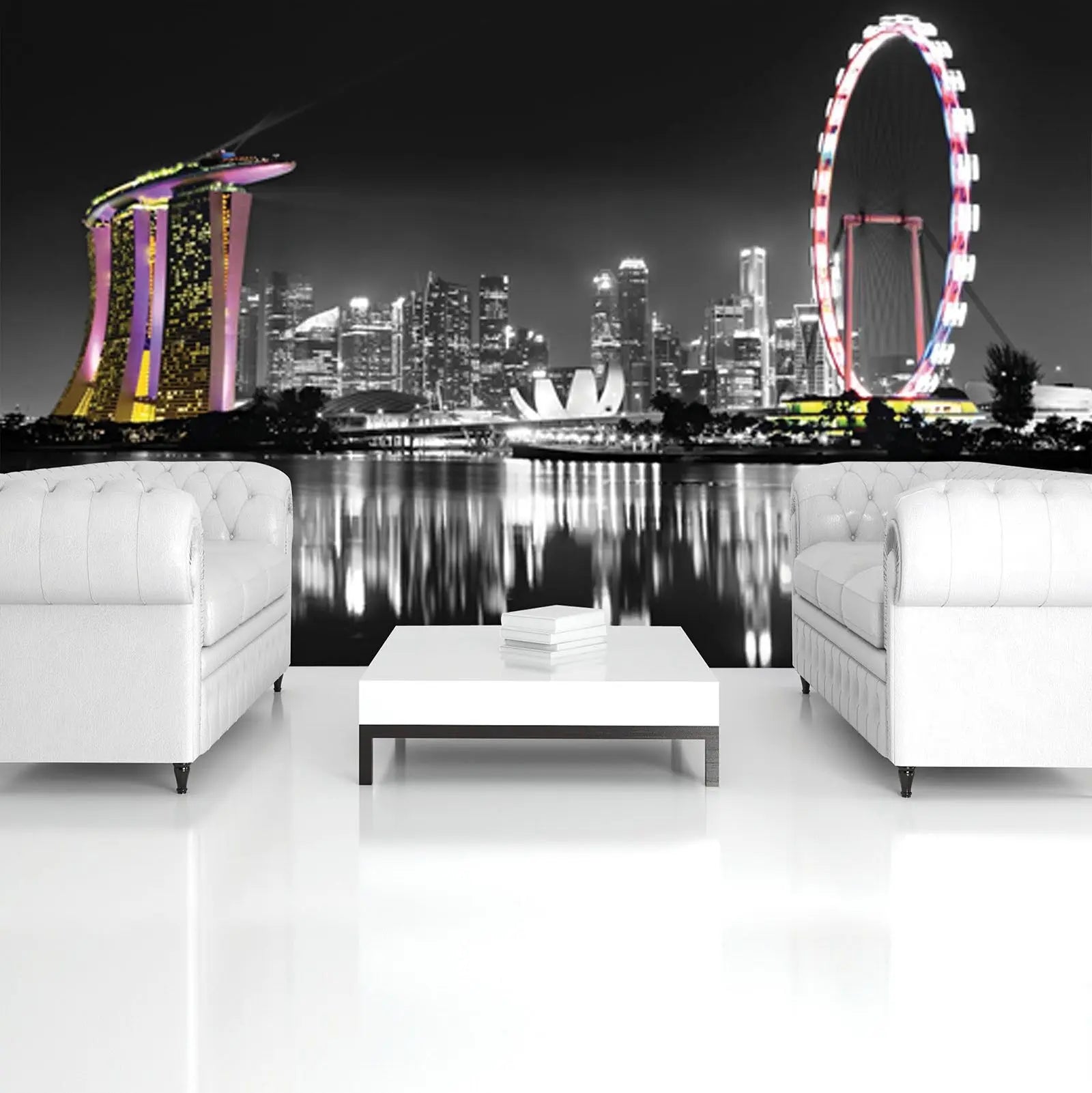 Billede 6 af Fototapet - Marina Bay Sands og Singapore Flyer om natten