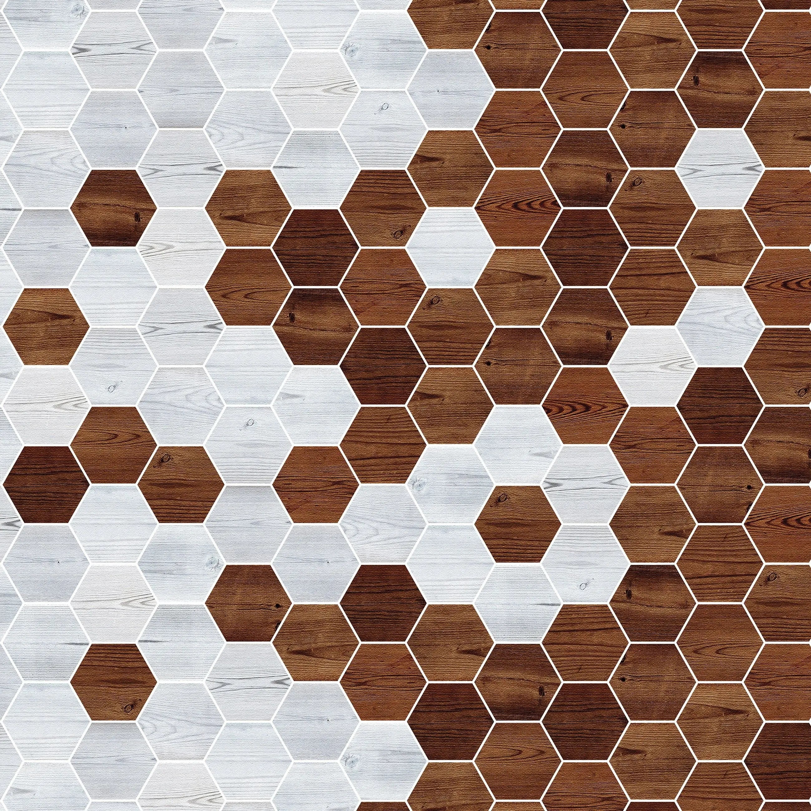 Billede 25 af Fototapet - Mønster af lyse og mørke træfarvede sekskanter