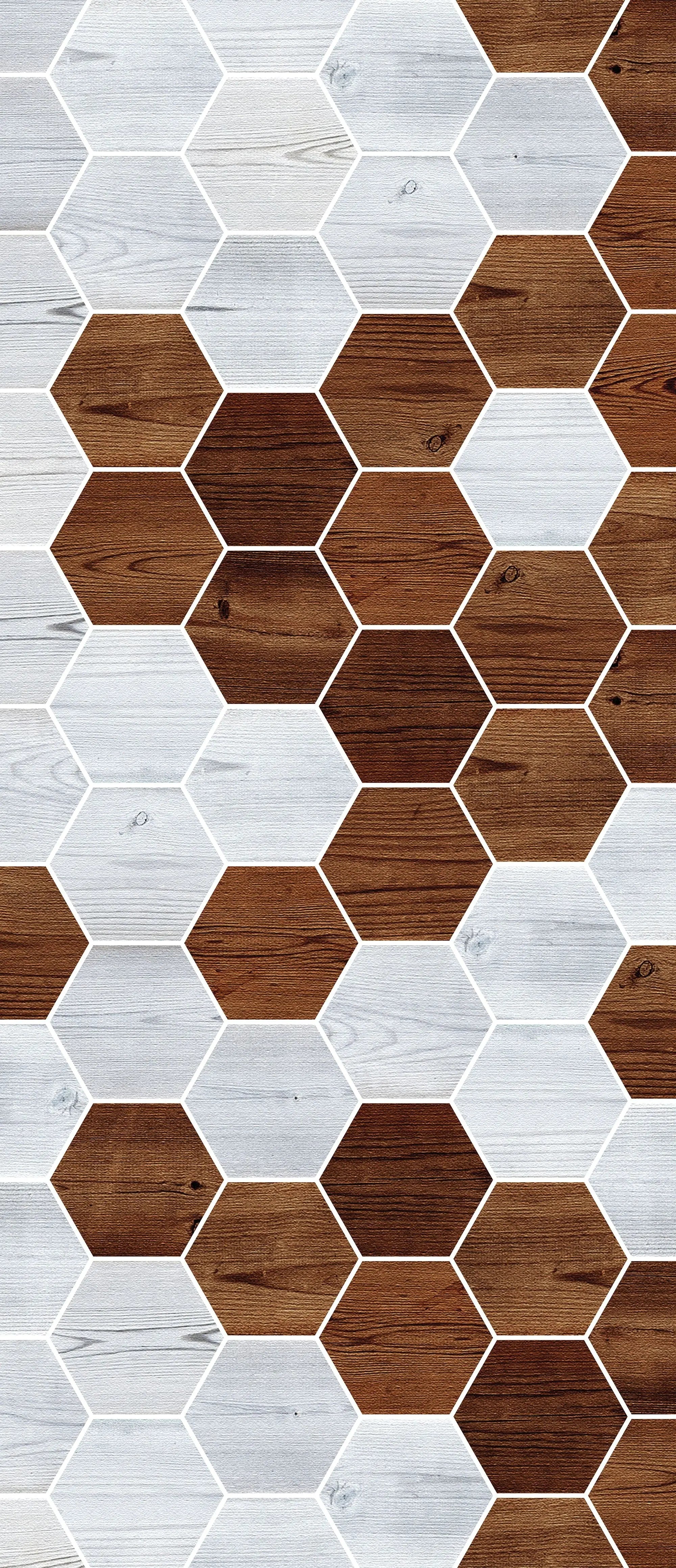 Billede 26 af Fototapet - Mønster af lyse og mørke træfarvede sekskanter