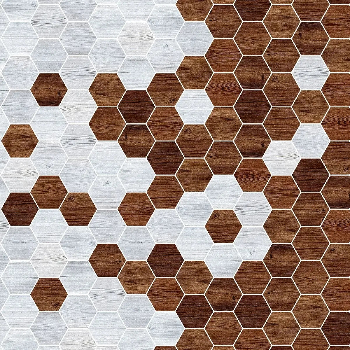 Billede 6 af Fototapet - Mønster af lyse og mørke træfarvede sekskanter