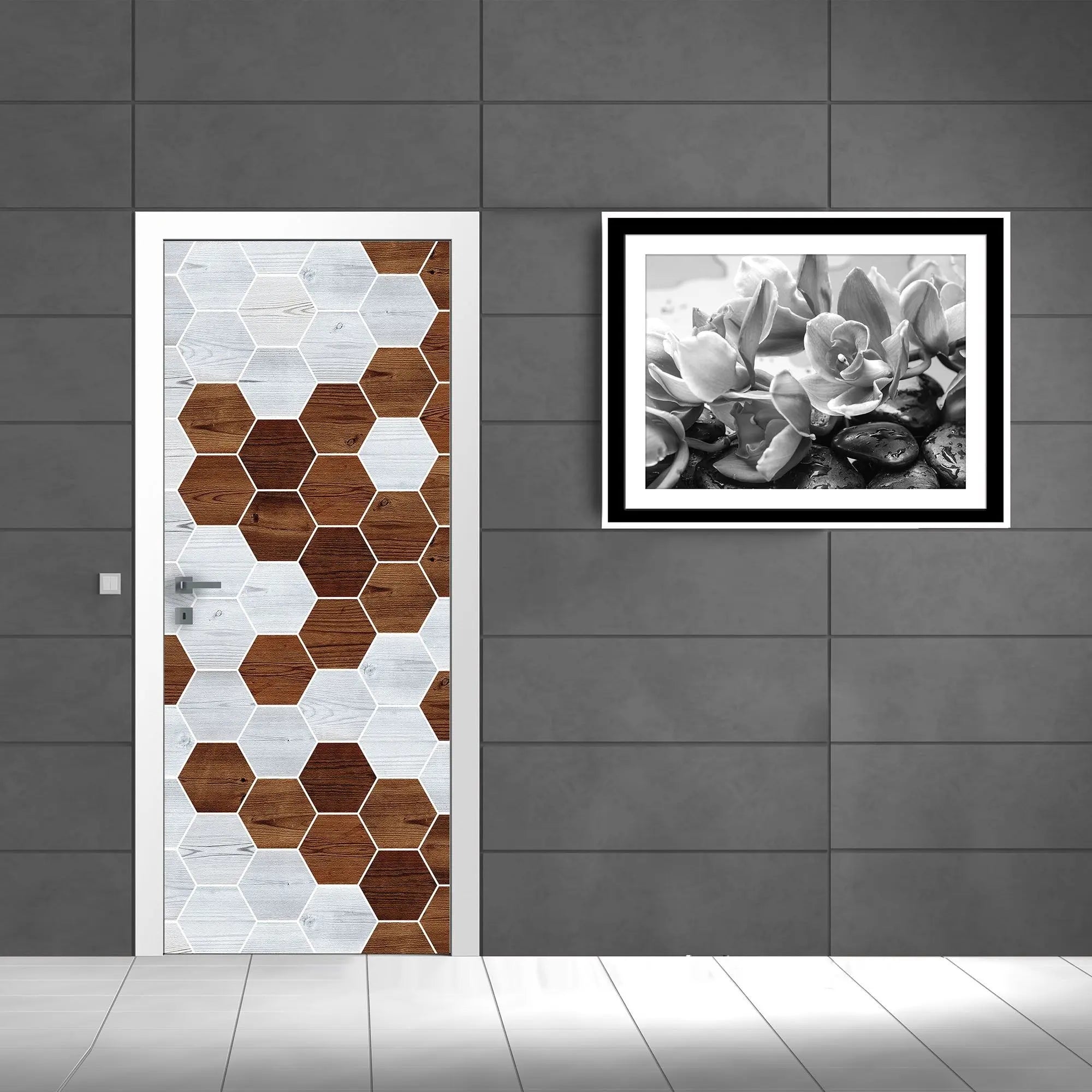 Billede 8 af Fototapet - Mønster af lyse og mørke træfarvede sekskanter