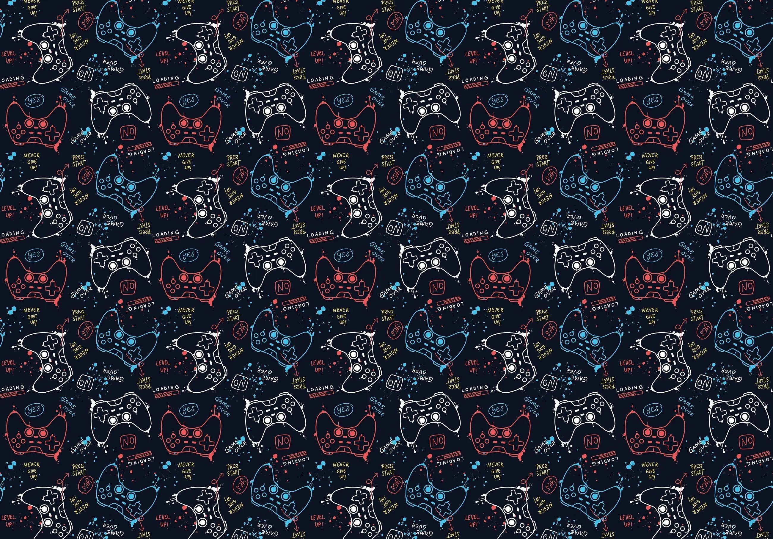 Billede 1 af Fototapet - Mønster med farverige spillecontrollere på sort baggrund