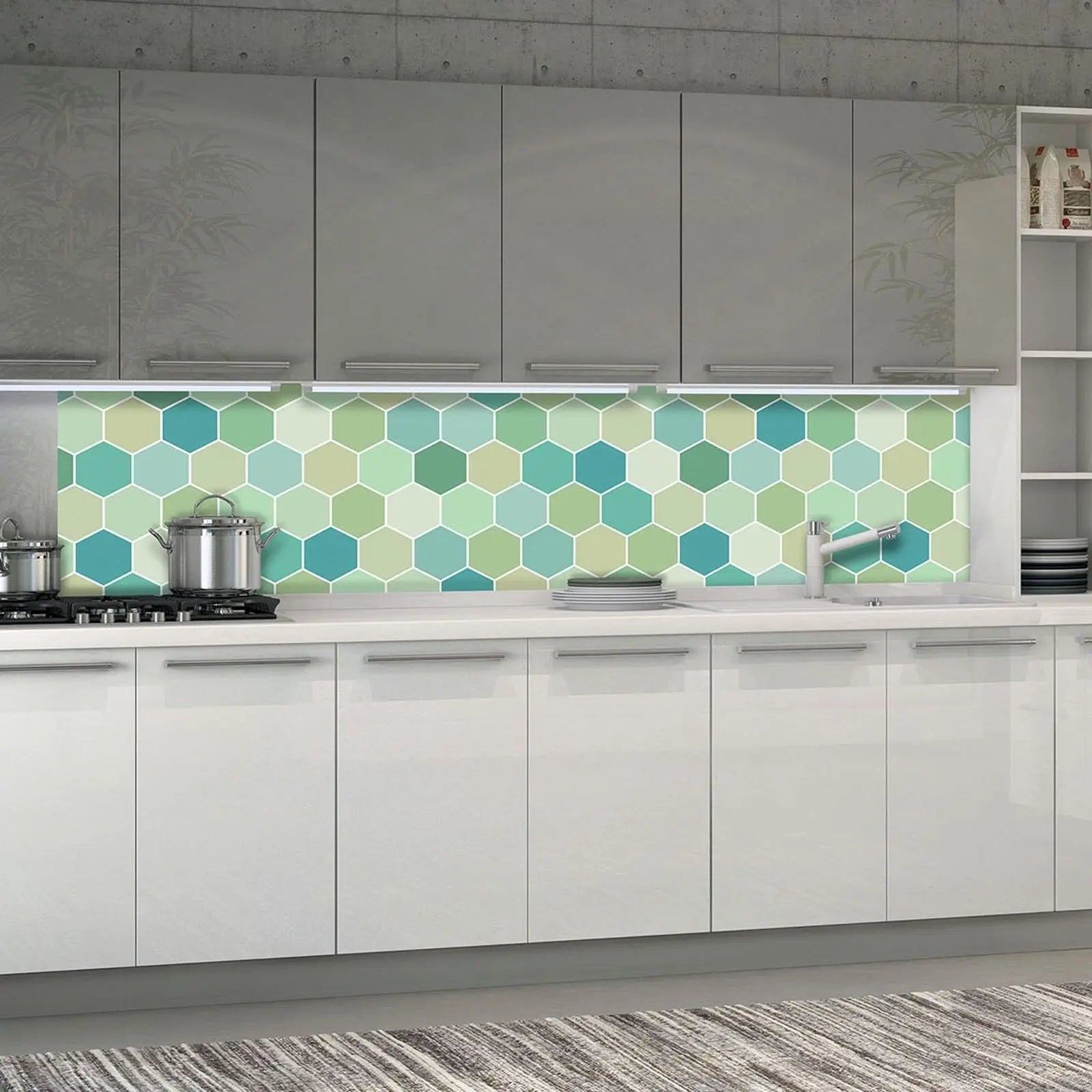 Billede 3 af Fototapet - Mønstret af grønne og blå sekskanter