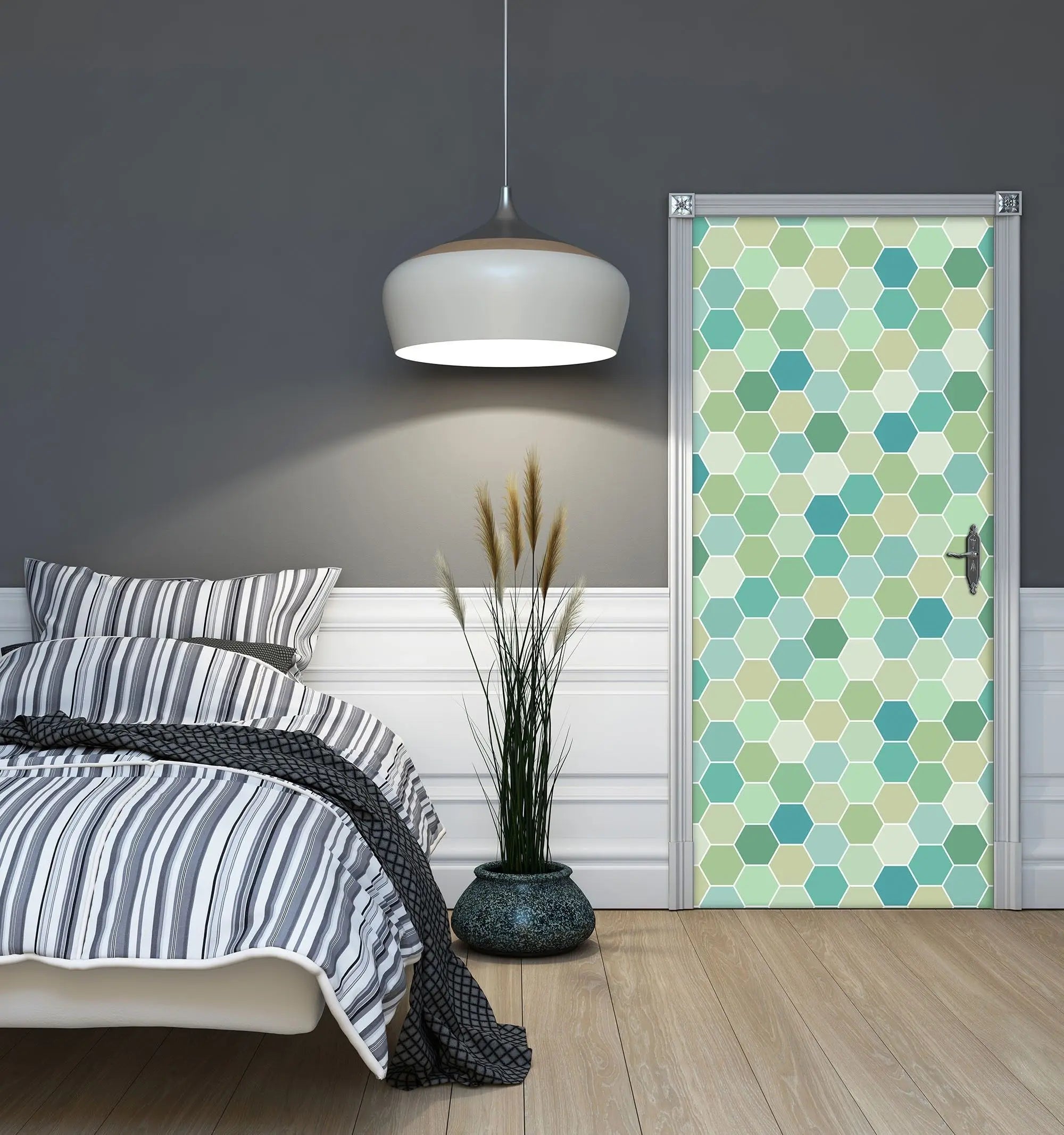 Billede 4 af Fototapet - Mønstret af grønne og blå sekskanter