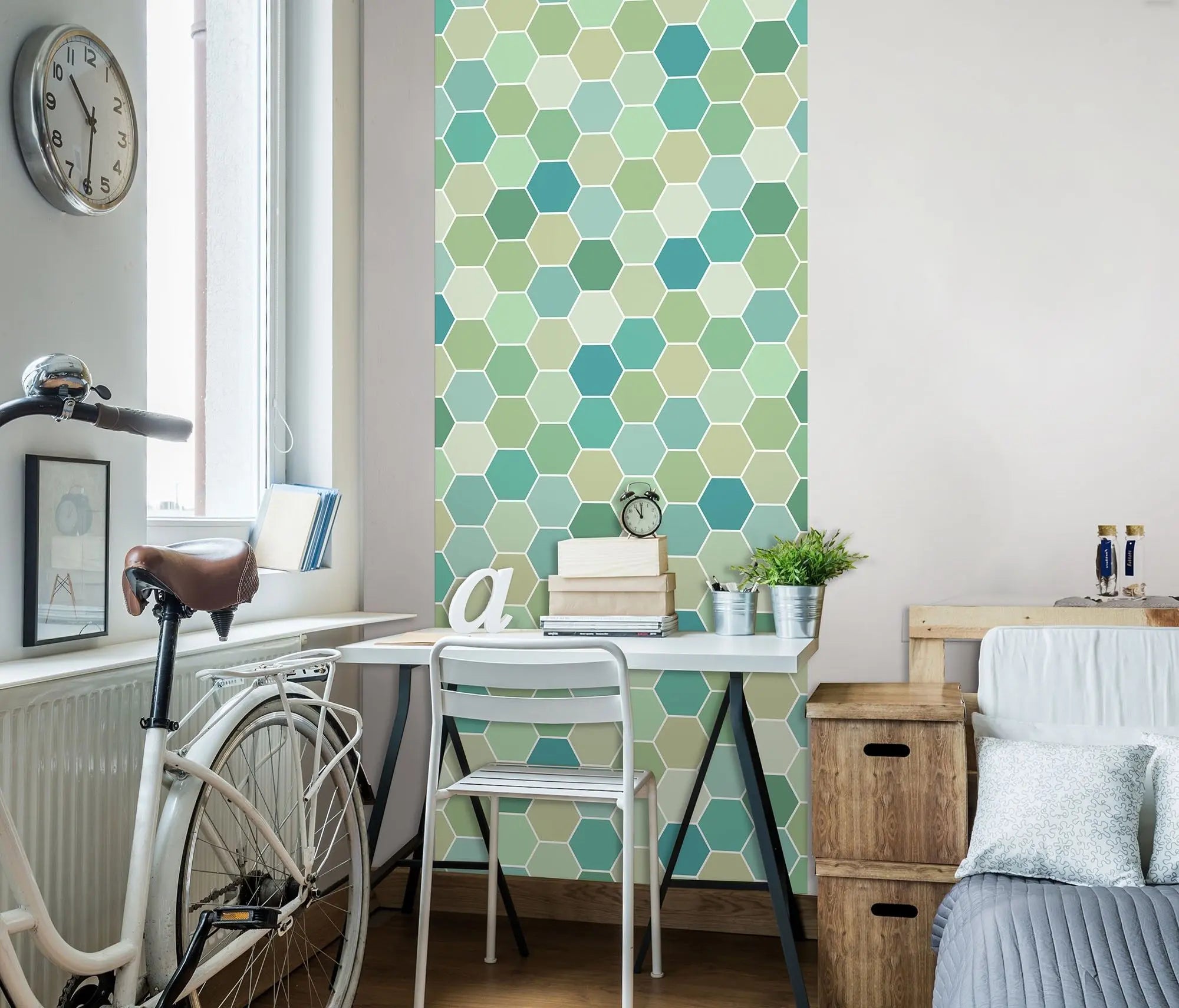 Billede 5 af Fototapet - Mønstret af grønne og blå sekskanter