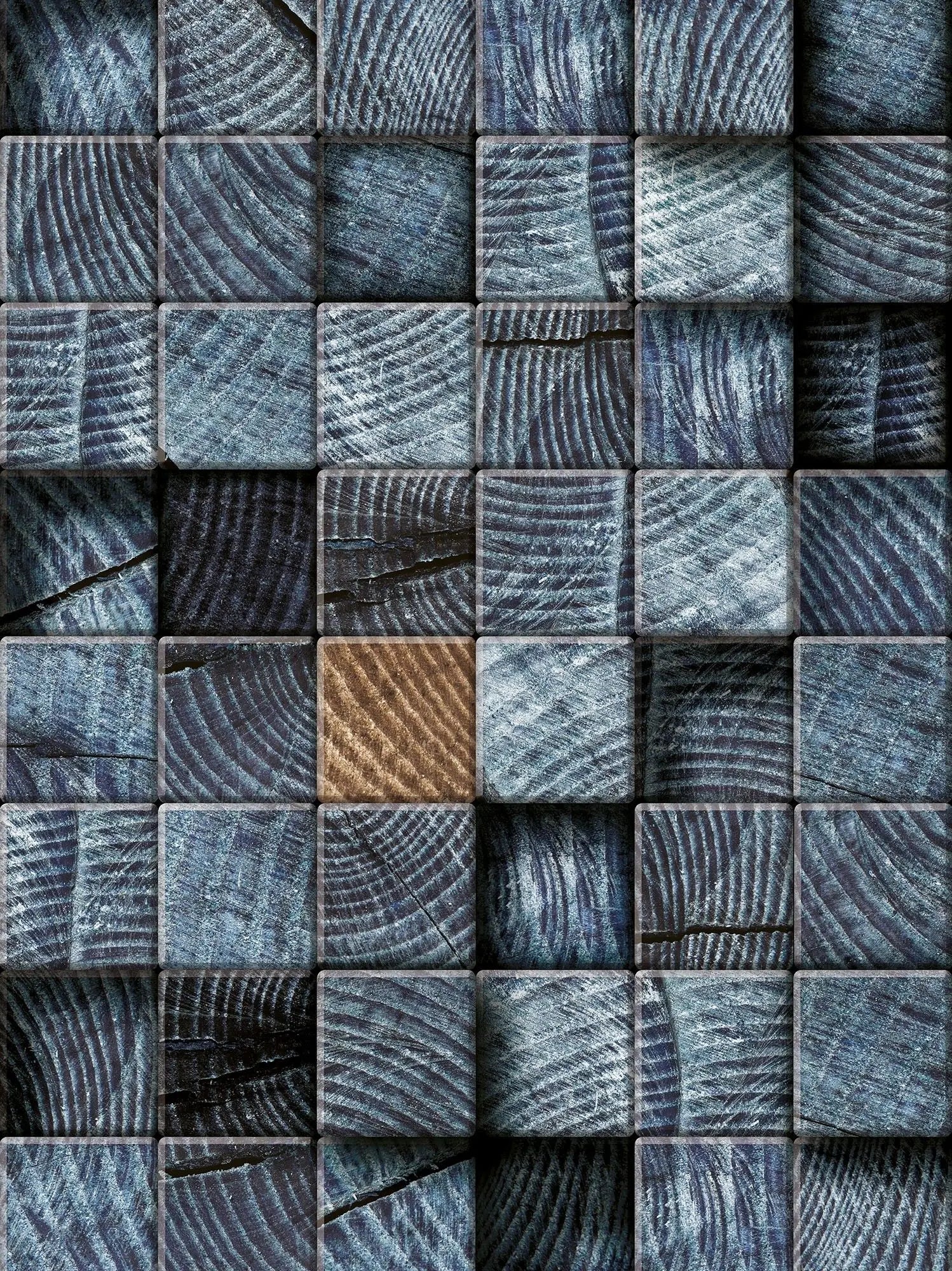 Billede 4 af Fototapet - Mosaik af små kvadratiske træstykker i blå nuancer