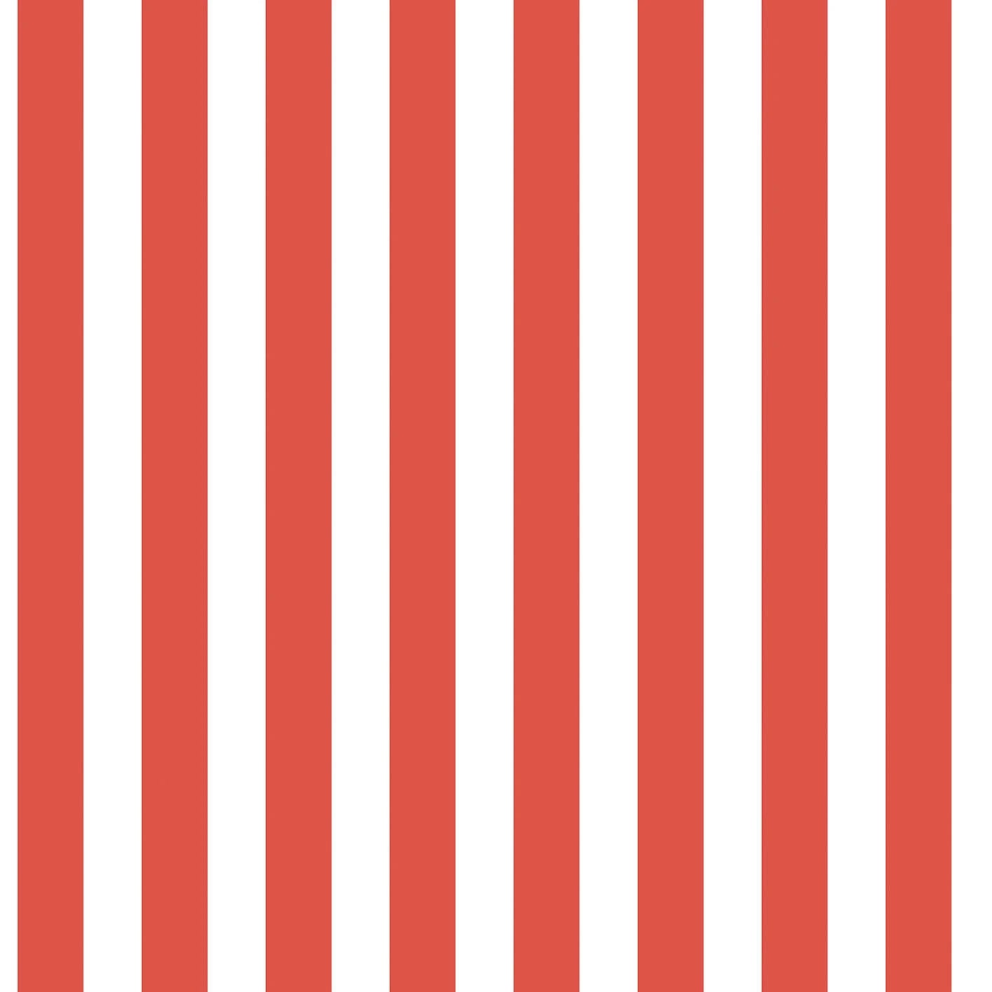 Nærbillede af det røde og hvide lodrette stribemønster på Stripe Stroll - Candy Red tapet.