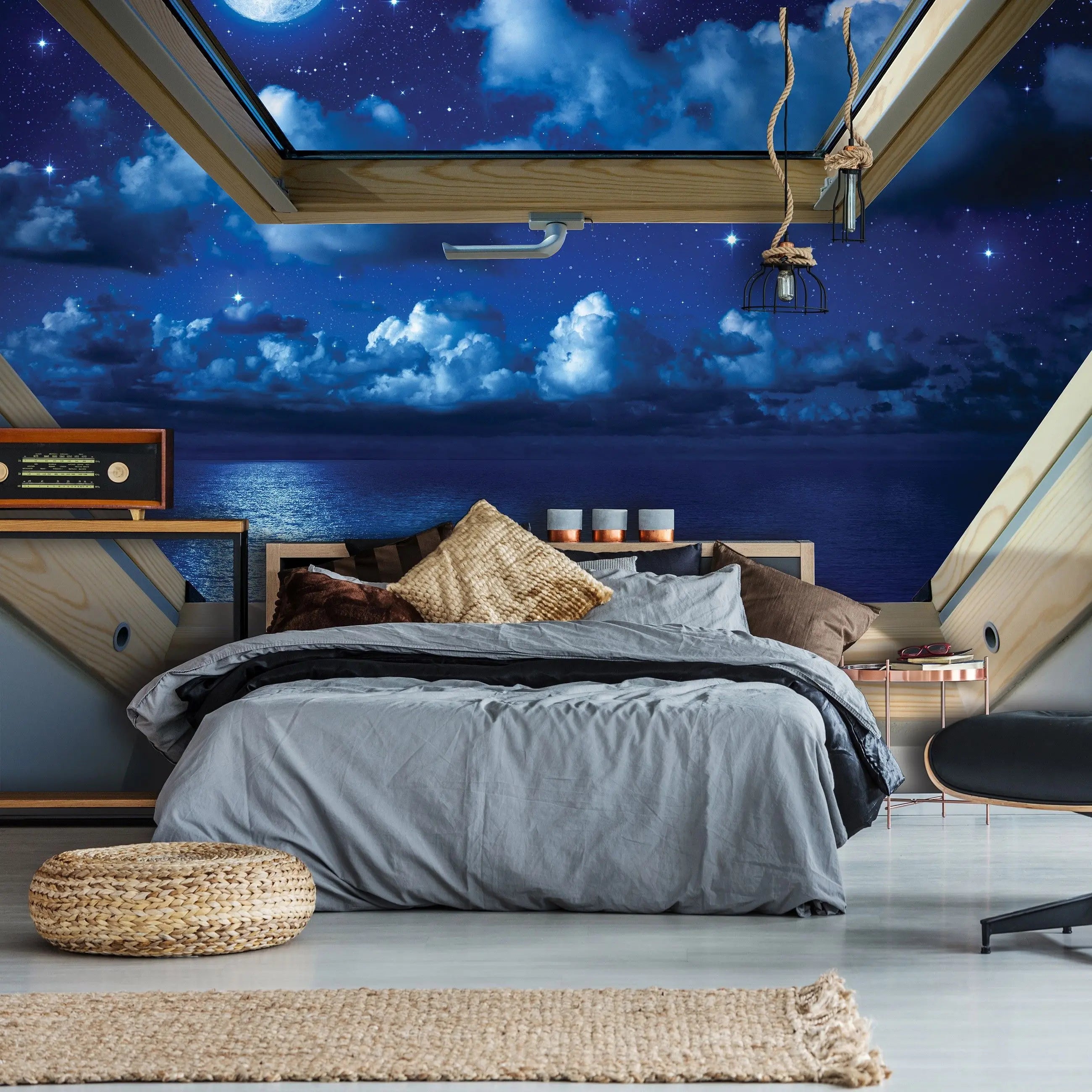 Billede 5 af Fototapet - Nattehimmel med stjerner og havudsigt gennem VELUX-vindue