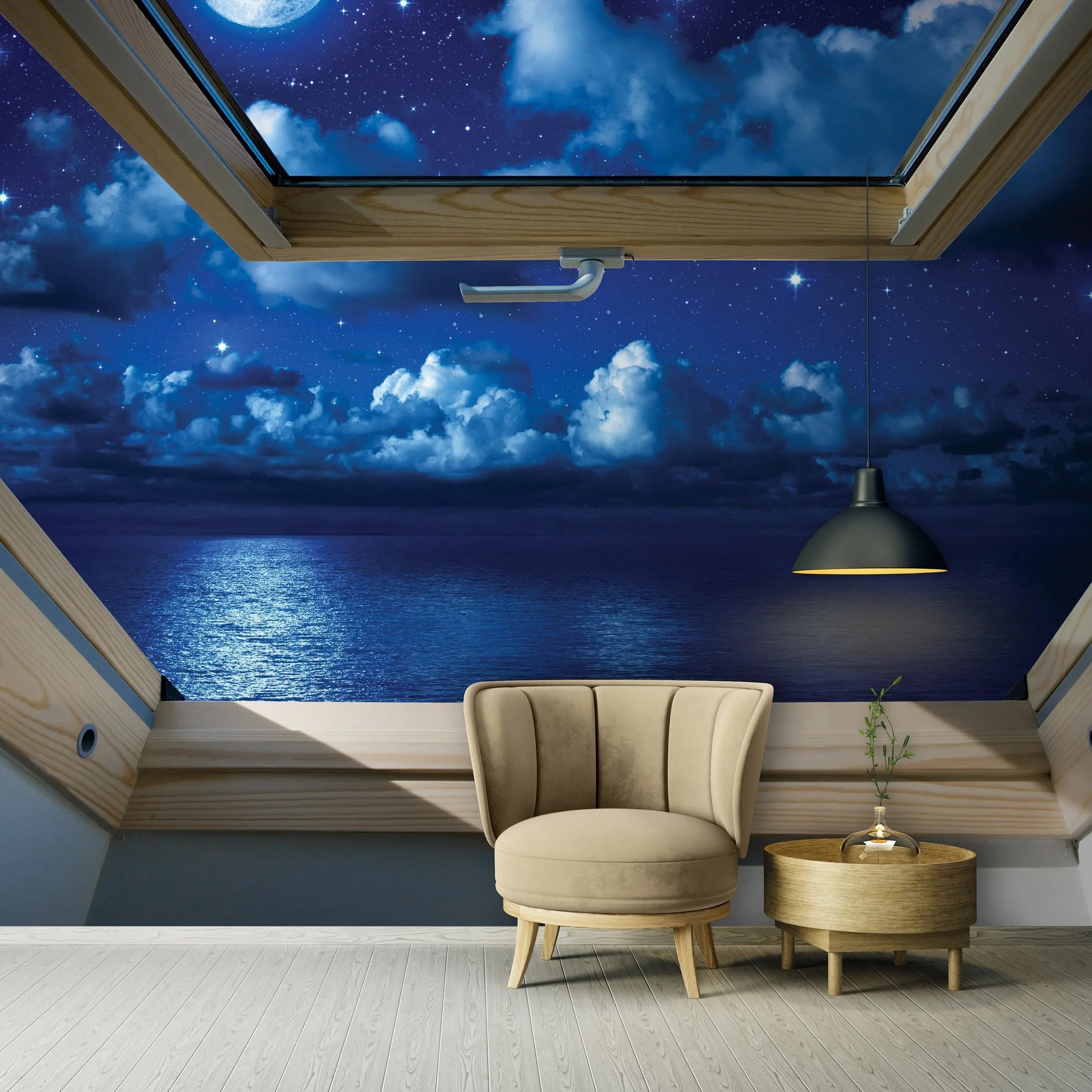 Billede 6 af Fototapet - Nattehimmel med stjerner og havudsigt gennem VELUX-vindue