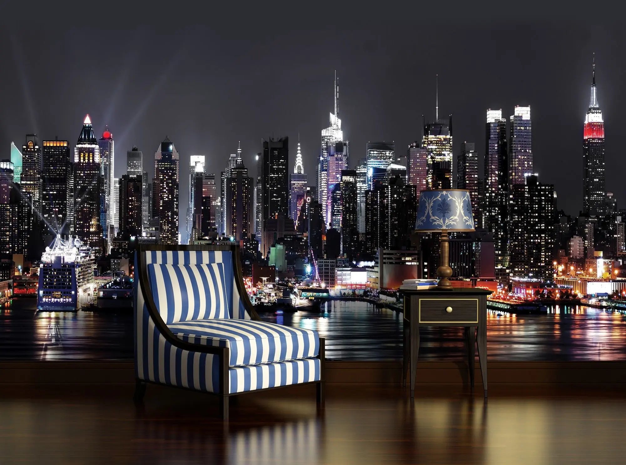 Billede 2 af Fototapet - New York City skyline om natten