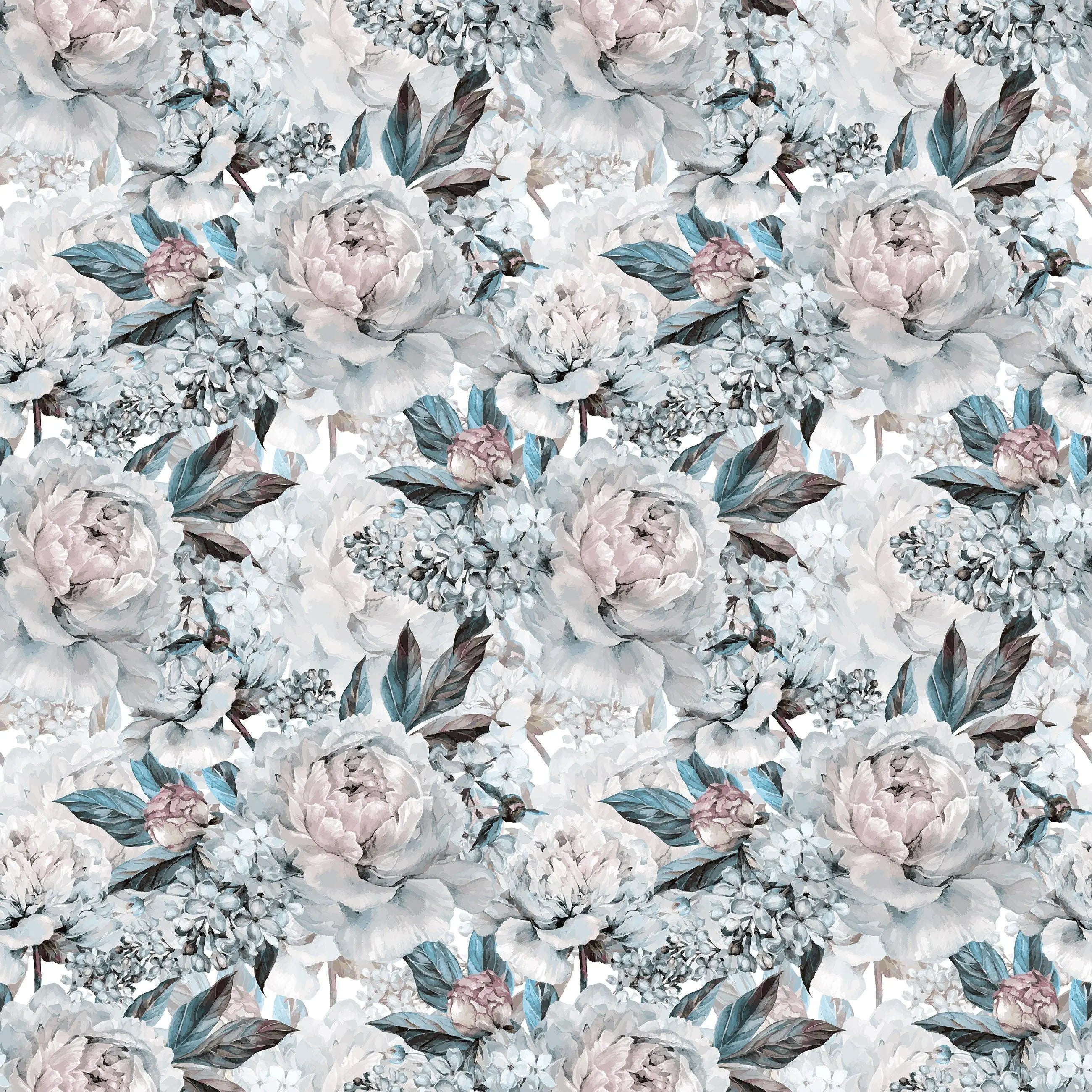 Billede 19 af Fototapet - Pastelfarvet blomstermotiv med store blomster og blade