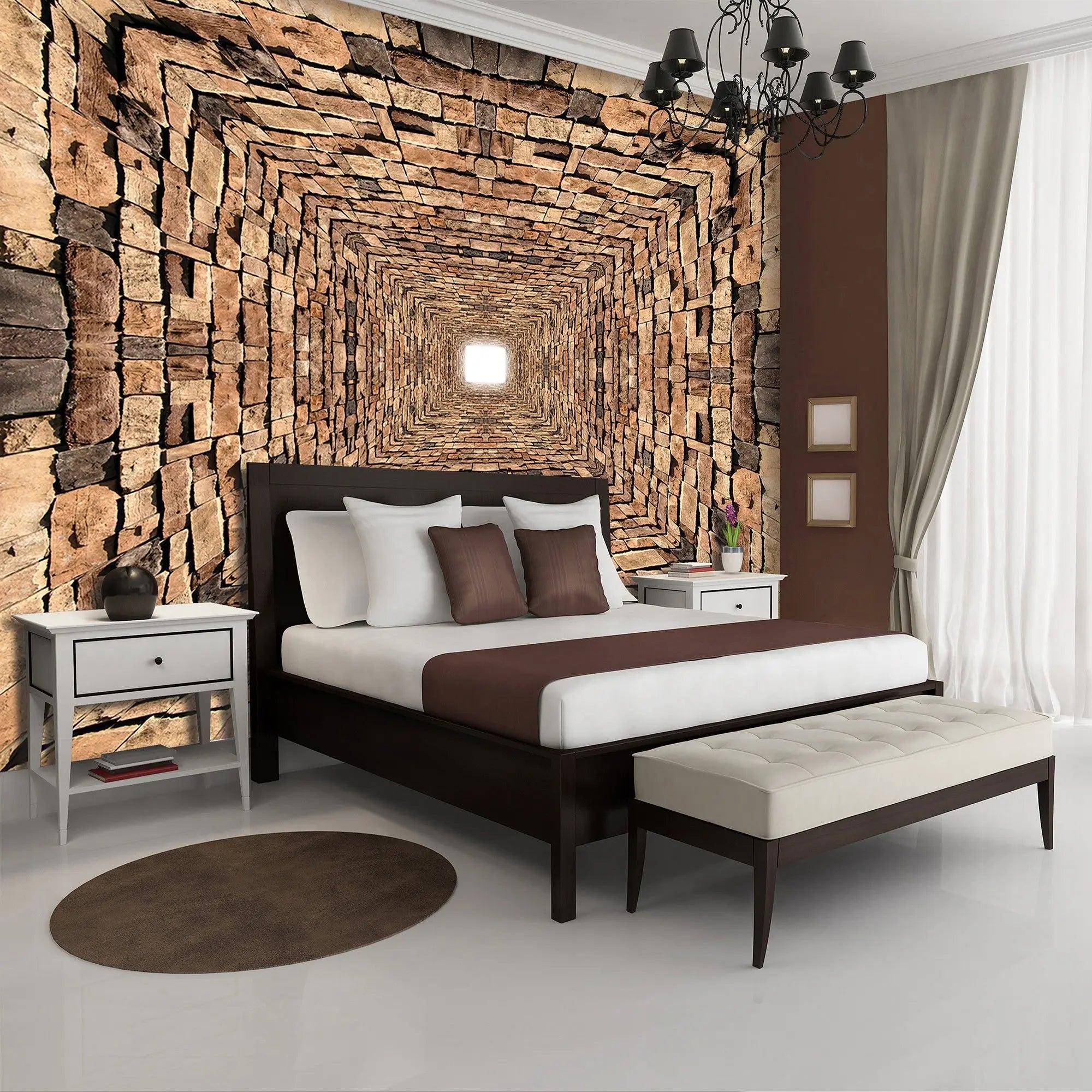 Billede 3 af Fototapet - Rå murstensgang med lys i midten