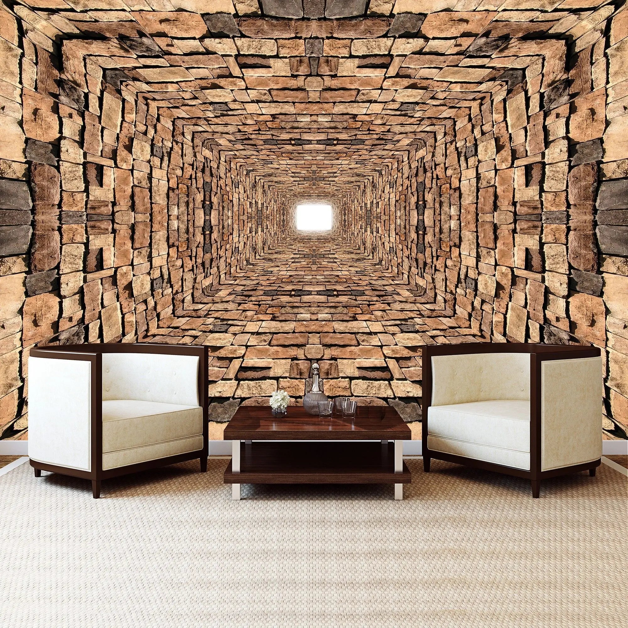 Billede 7 af Fototapet - Rå murstensgang med lys i midten