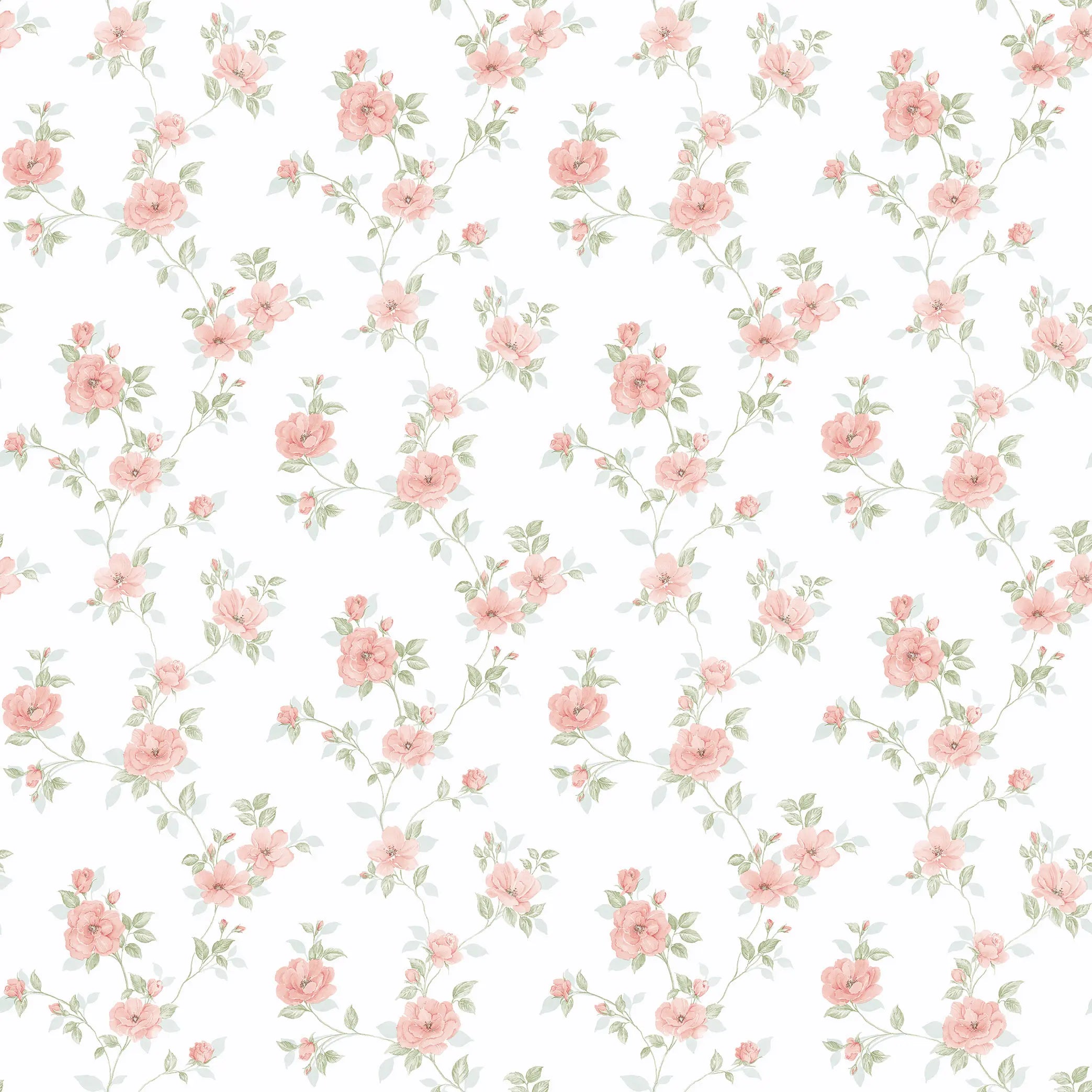 Romantic Rhapsody - Vintage Peach tapet med delikat blomstermønster i bløde ferskenfarver på lys baggrund.