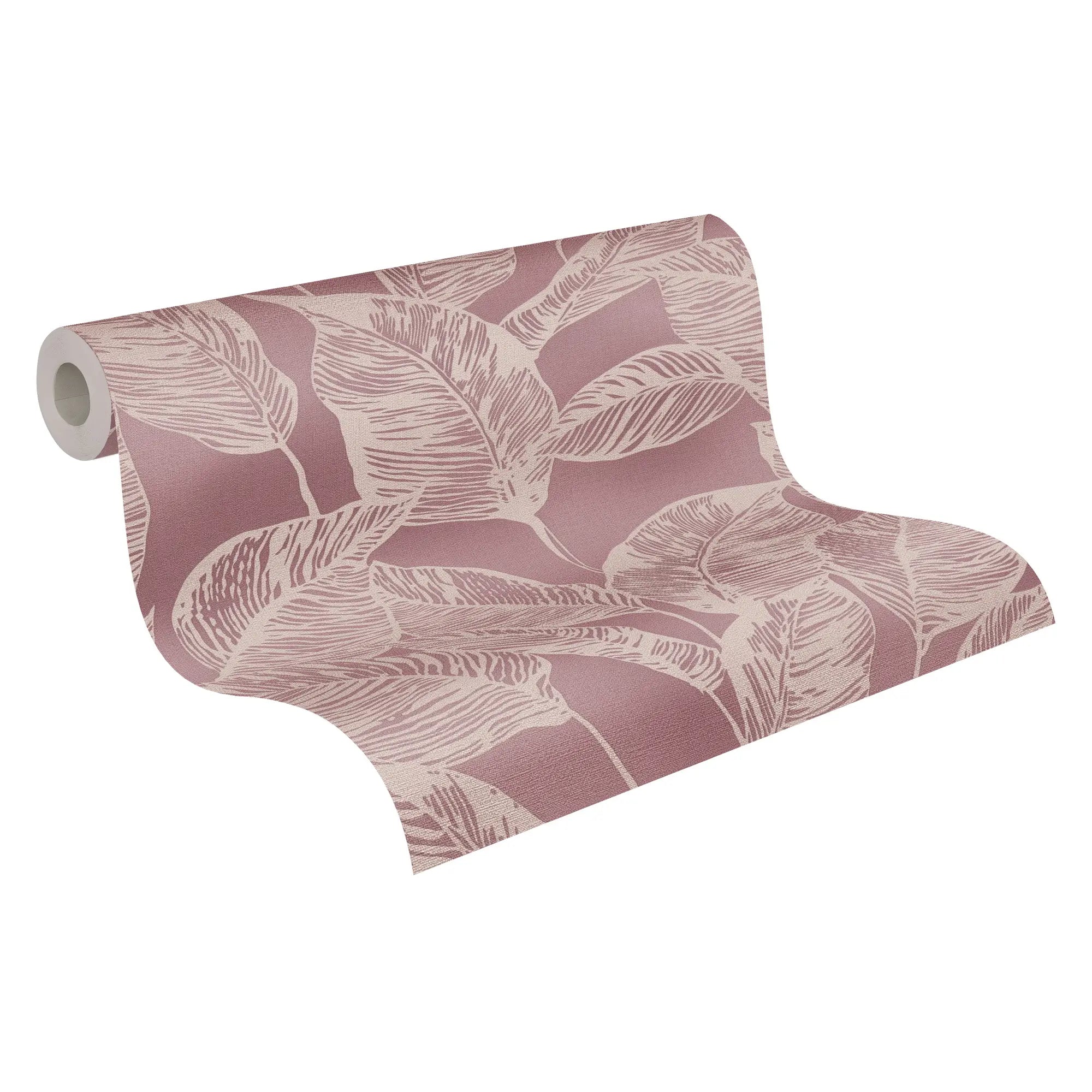 Rulle af Botanical Breeze - Vintage Mauve tapet, der viser bladmønstret i cremefarve og vintage mauve nuancer.