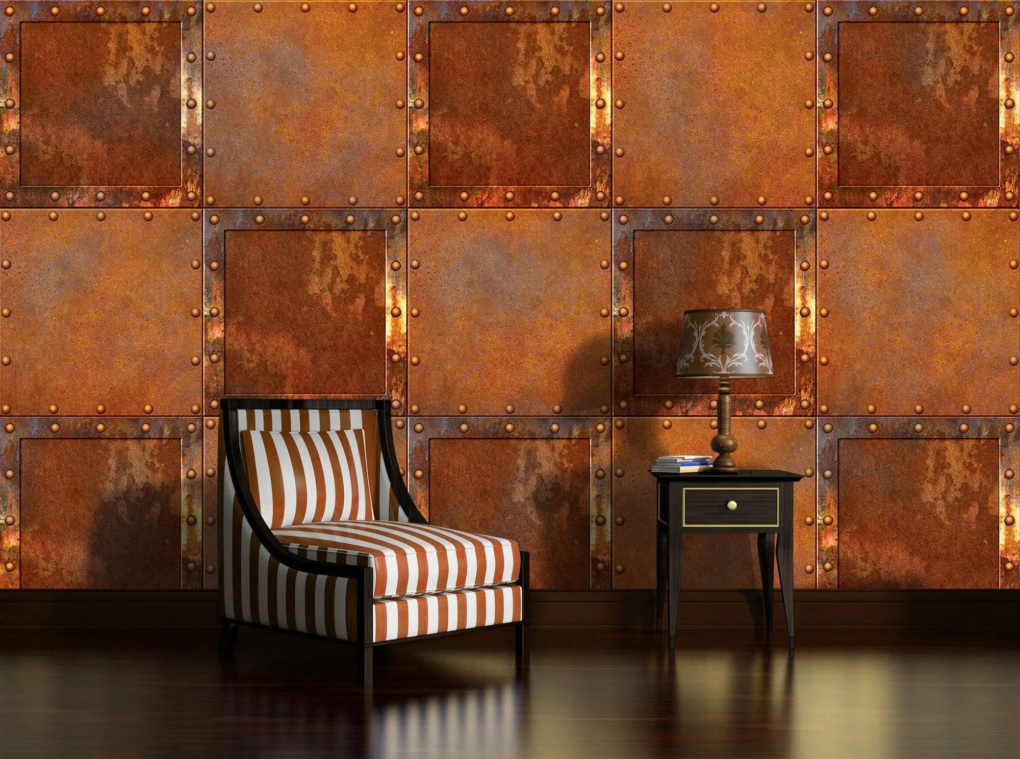 Billede 2 af Fototapet - Rustbrune metalplader med nitter