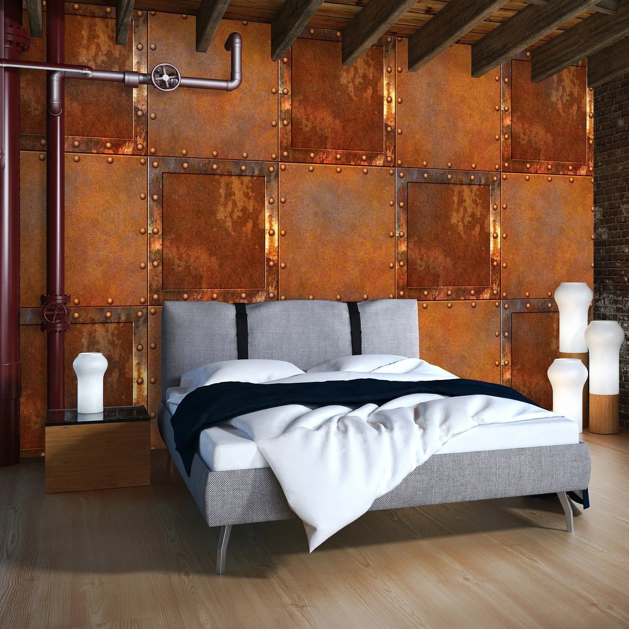 Billede 7 af Fototapet - Rustbrune metalplader med nitter