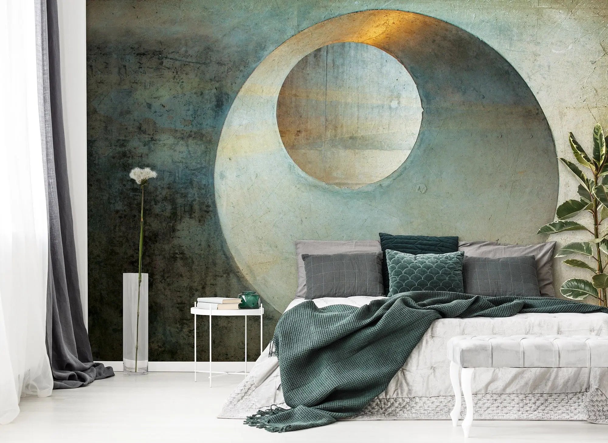 Billede 2 af Fototapet - Rustik betonvæg med cirkulær udskæring