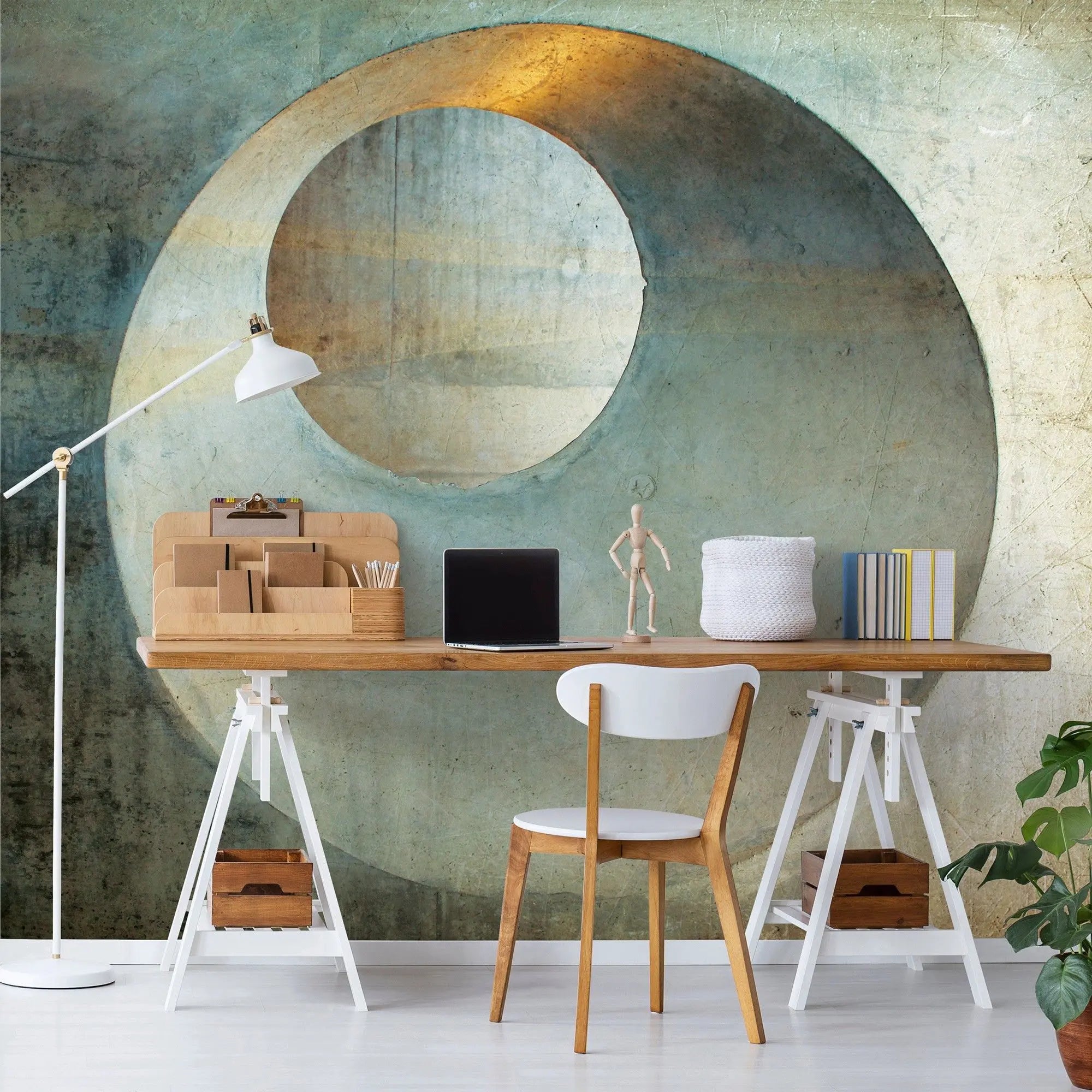 Billede 5 af Fototapet - Rustik betonvæg med cirkulær udskæring