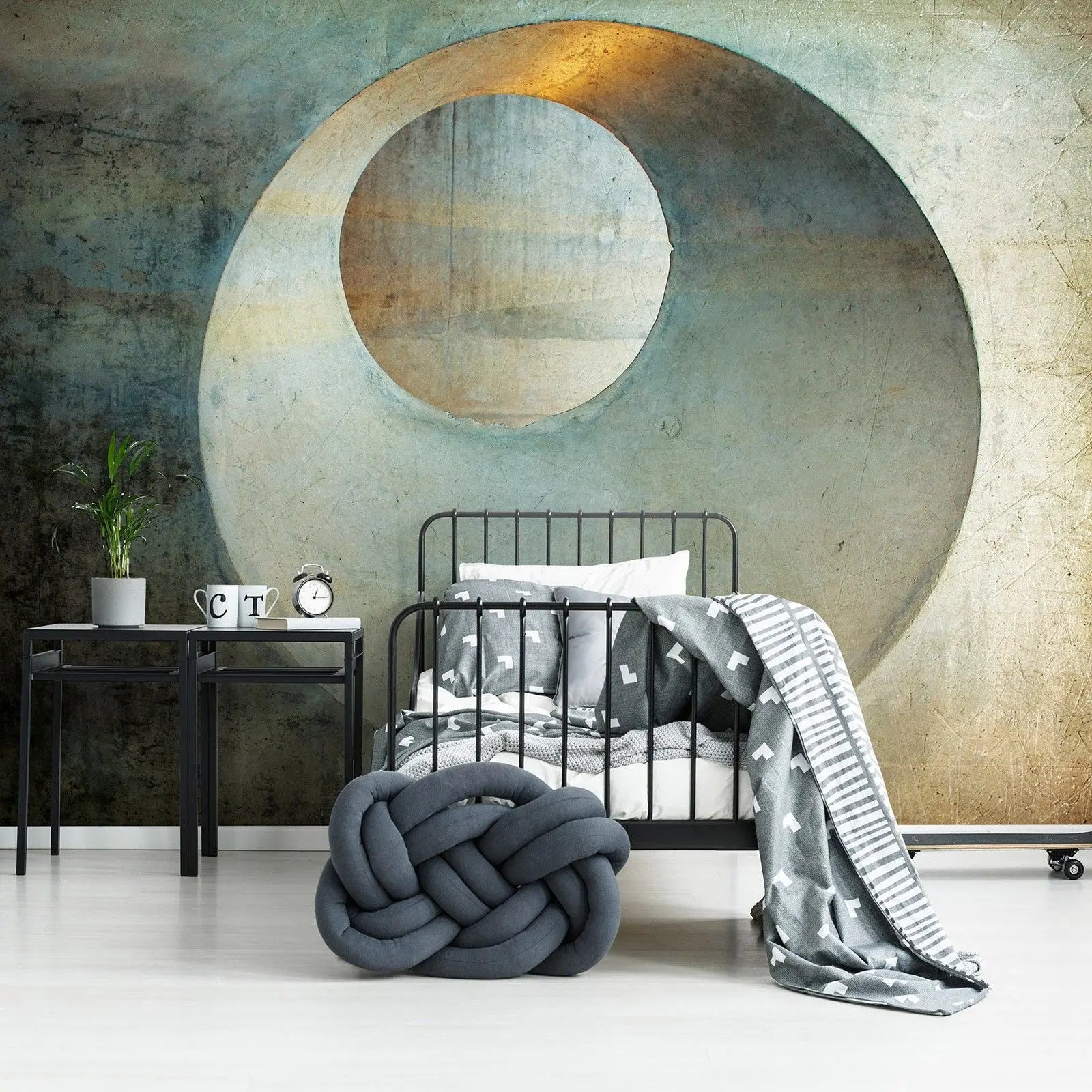 Billede 6 af Fototapet - Rustik betonvæg med cirkulær udskæring