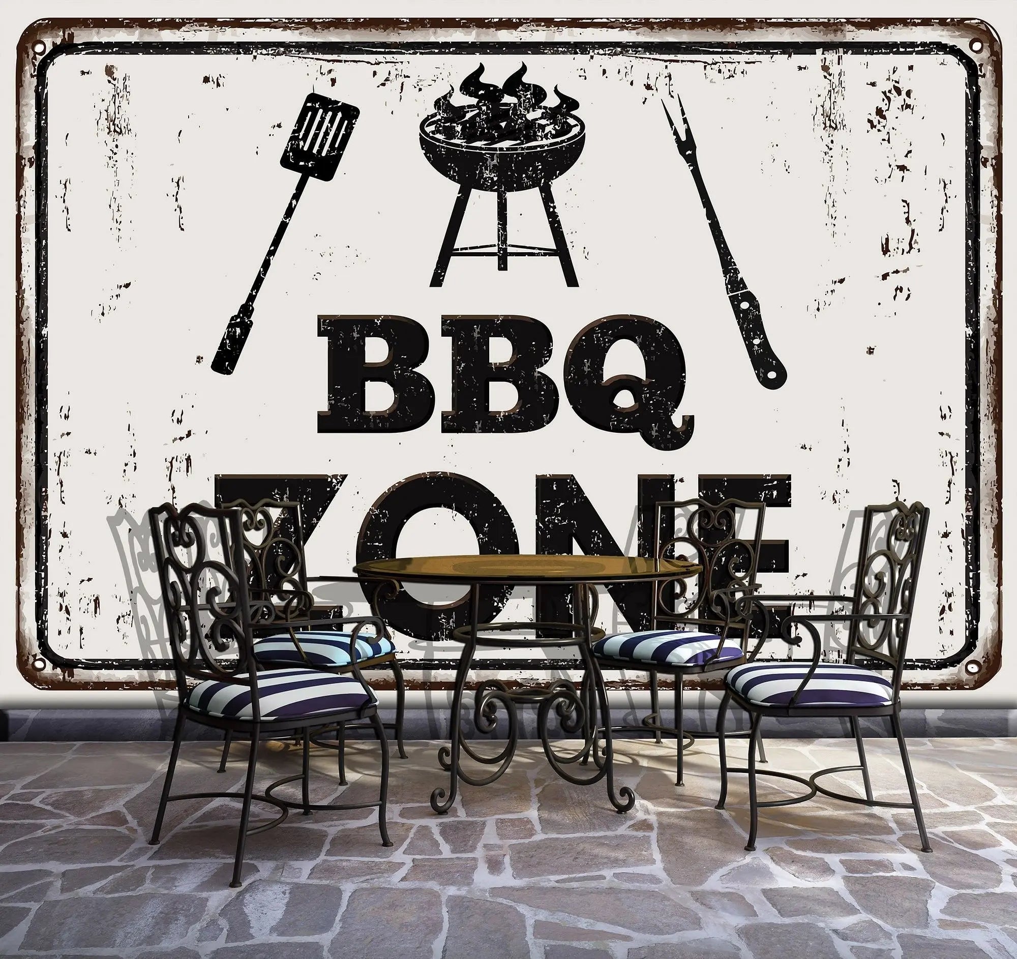 Billede 2 af Fototapet - Rustikt skilt med BBQ Zone-grillmotiv
