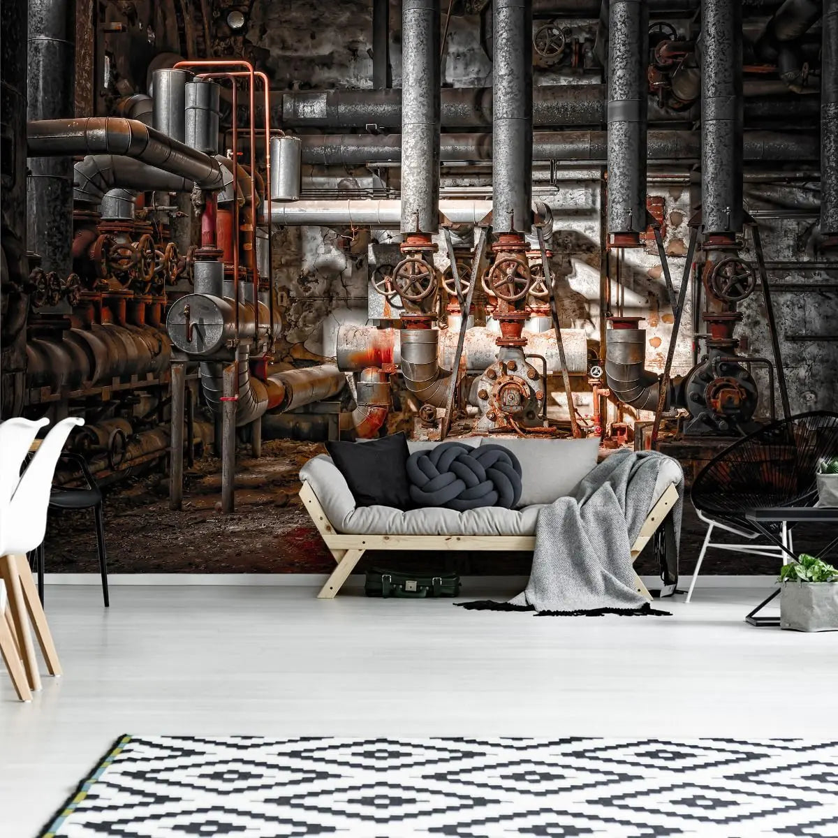 Billede 2 af Fototapet - Rustne industrielle rør og ventiler