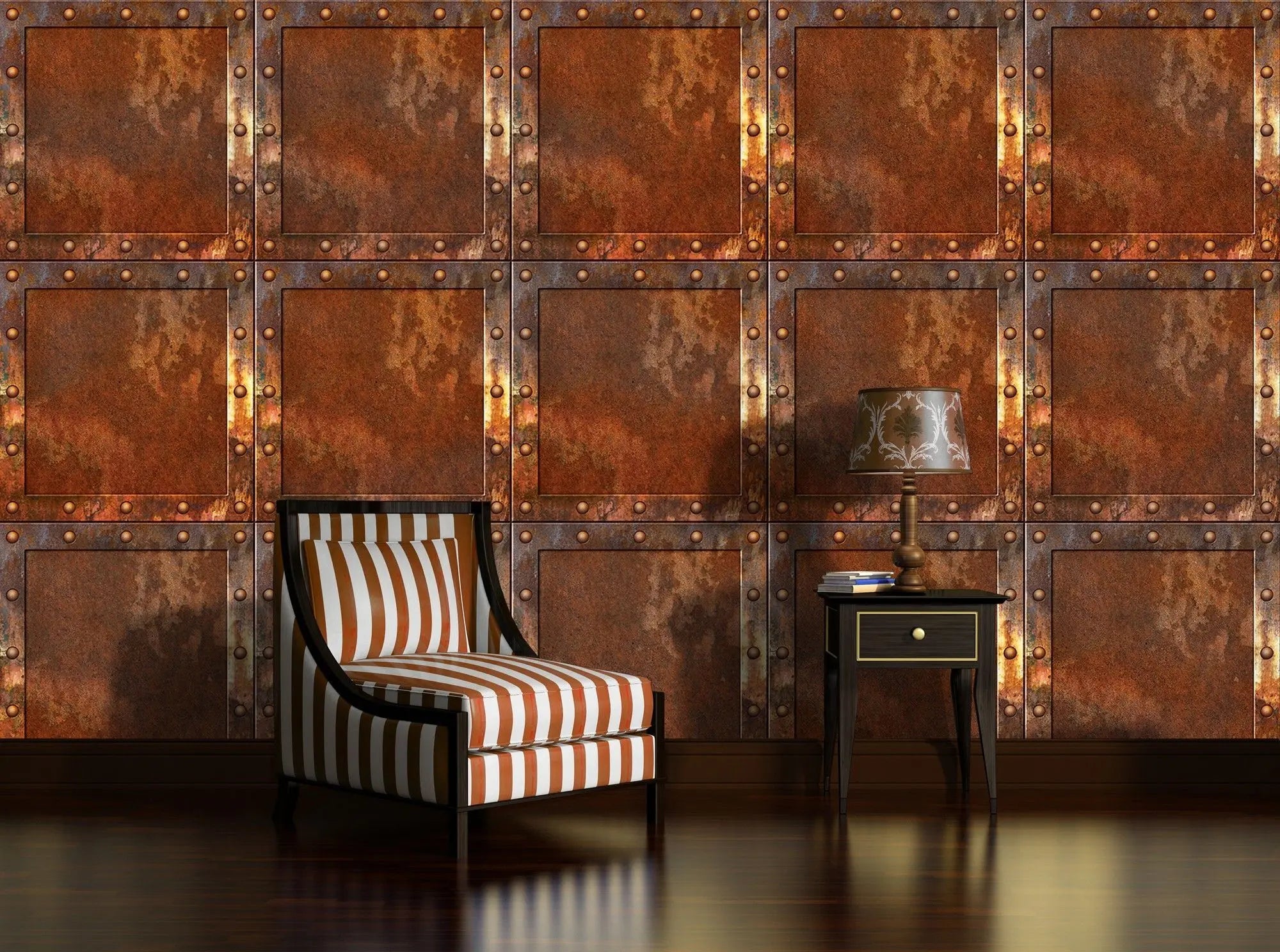 Billede 2 af Fototapet - Rustne metalkvadrater med nitter