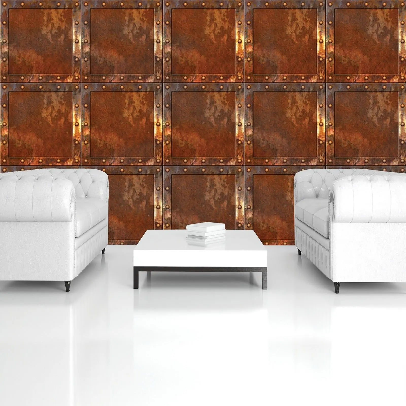 Billede 6 af Fototapet - Rustne metalkvadrater med nitter