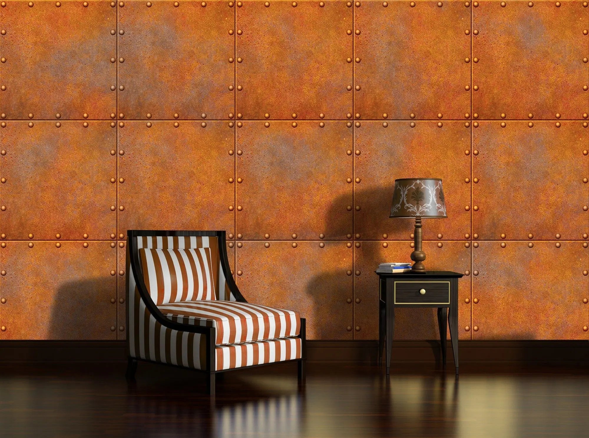 Billede 2 af Fototapet - Rustne metalplader med nitter i rækker og kolonner