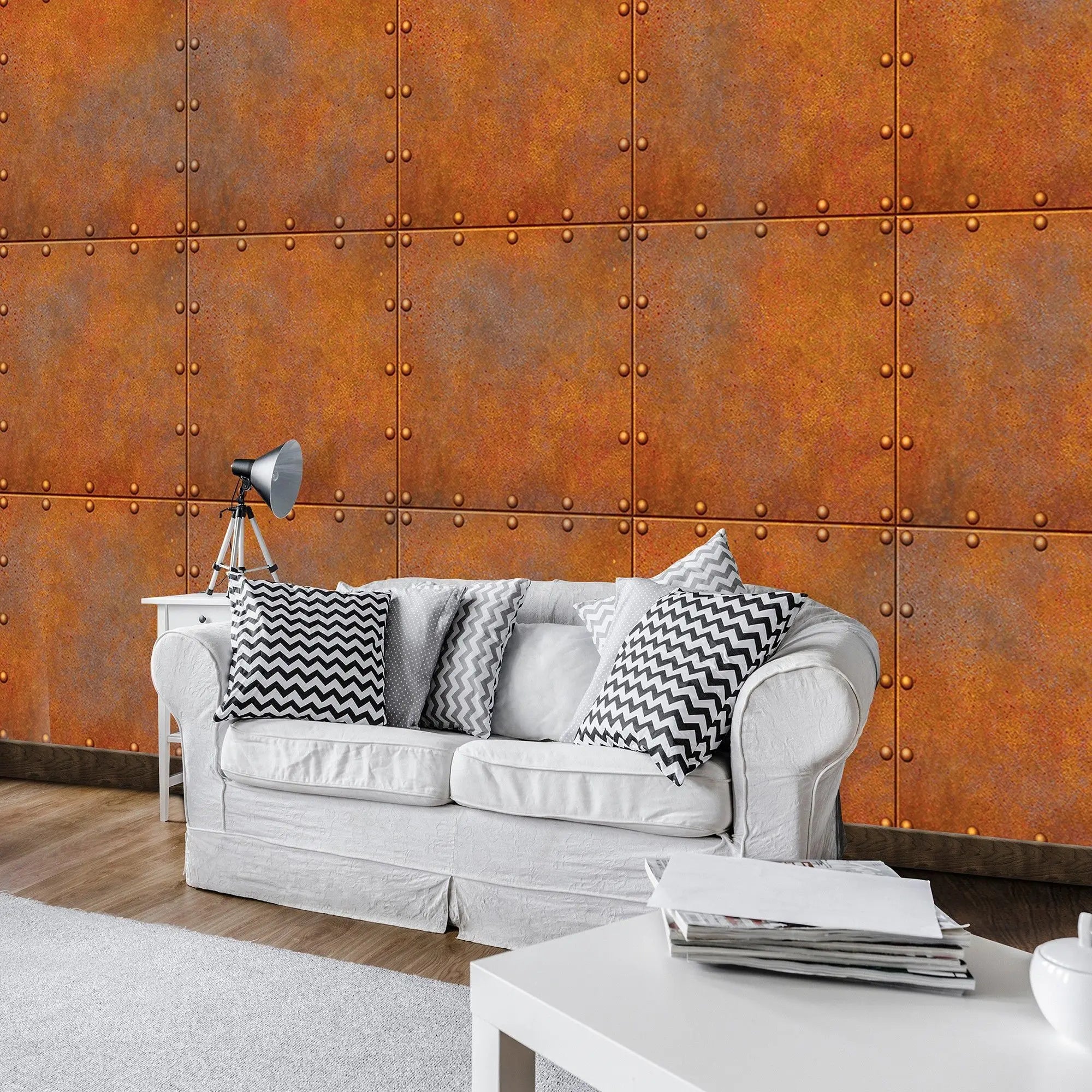 Billede 3 af Fototapet - Rustne metalplader med nitter i rækker og kolonner