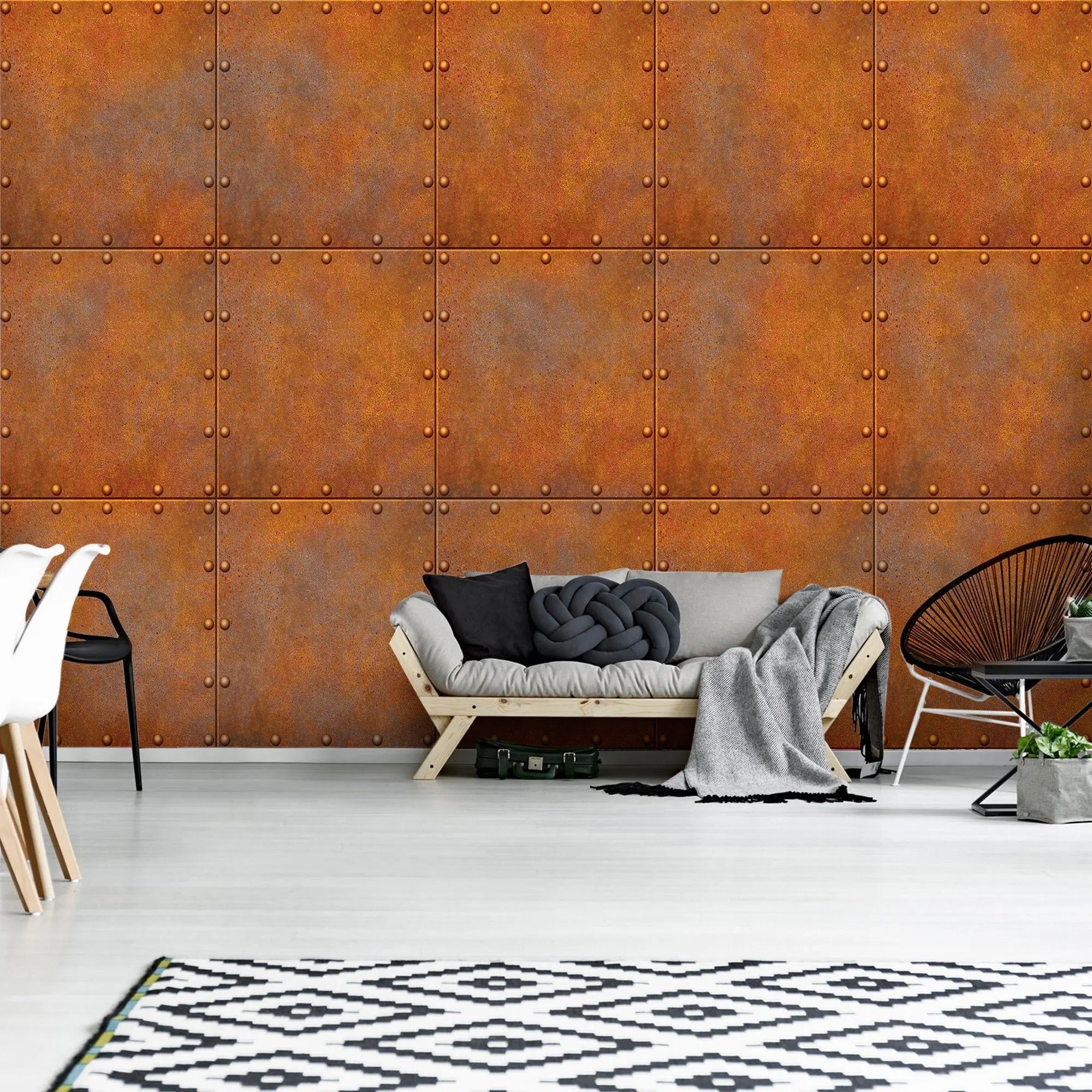 Billede 5 af Fototapet - Rustne metalplader med nitter i rækker og kolonner