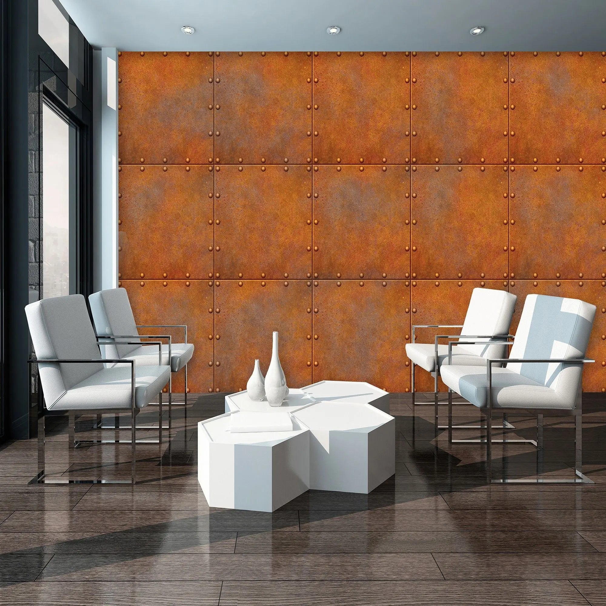 Billede 7 af Fototapet - Rustne metalplader med nitter i rækker og kolonner