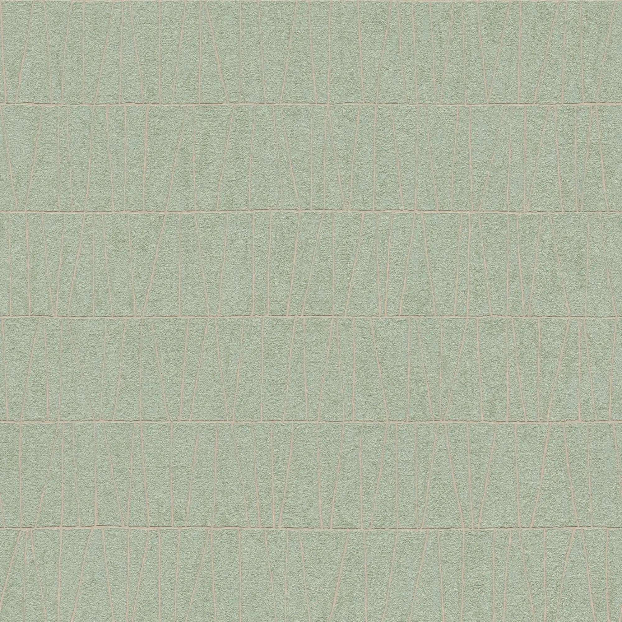 Billedet viser tapet i produktet Serene Path - Mint fra Nicetapet.dk med et geometrisk mønster i lysegrøn farve.