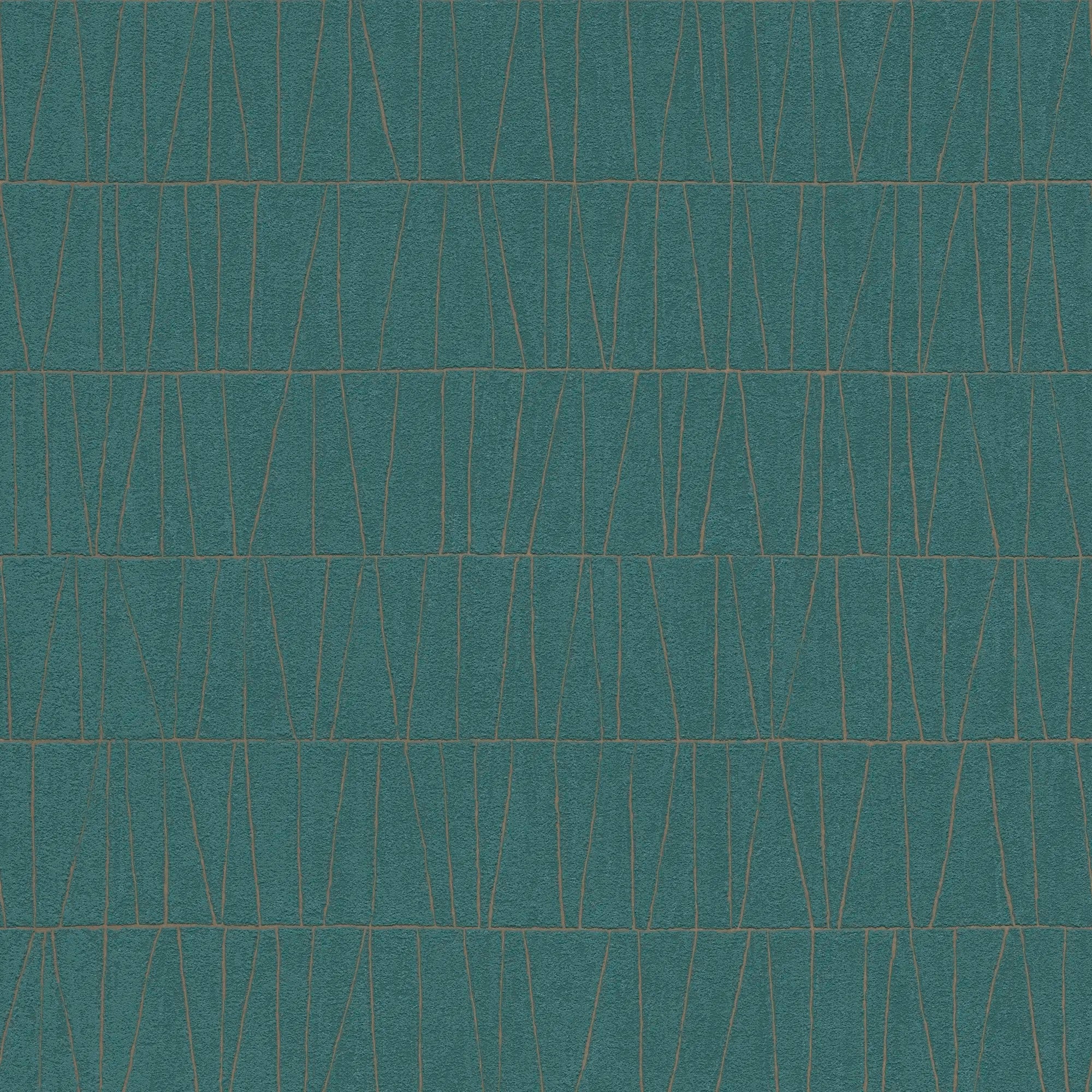 Nærbillede af tapetmønsteret Serene Path - Ocean med geometriske linjer i grønne nuancer.