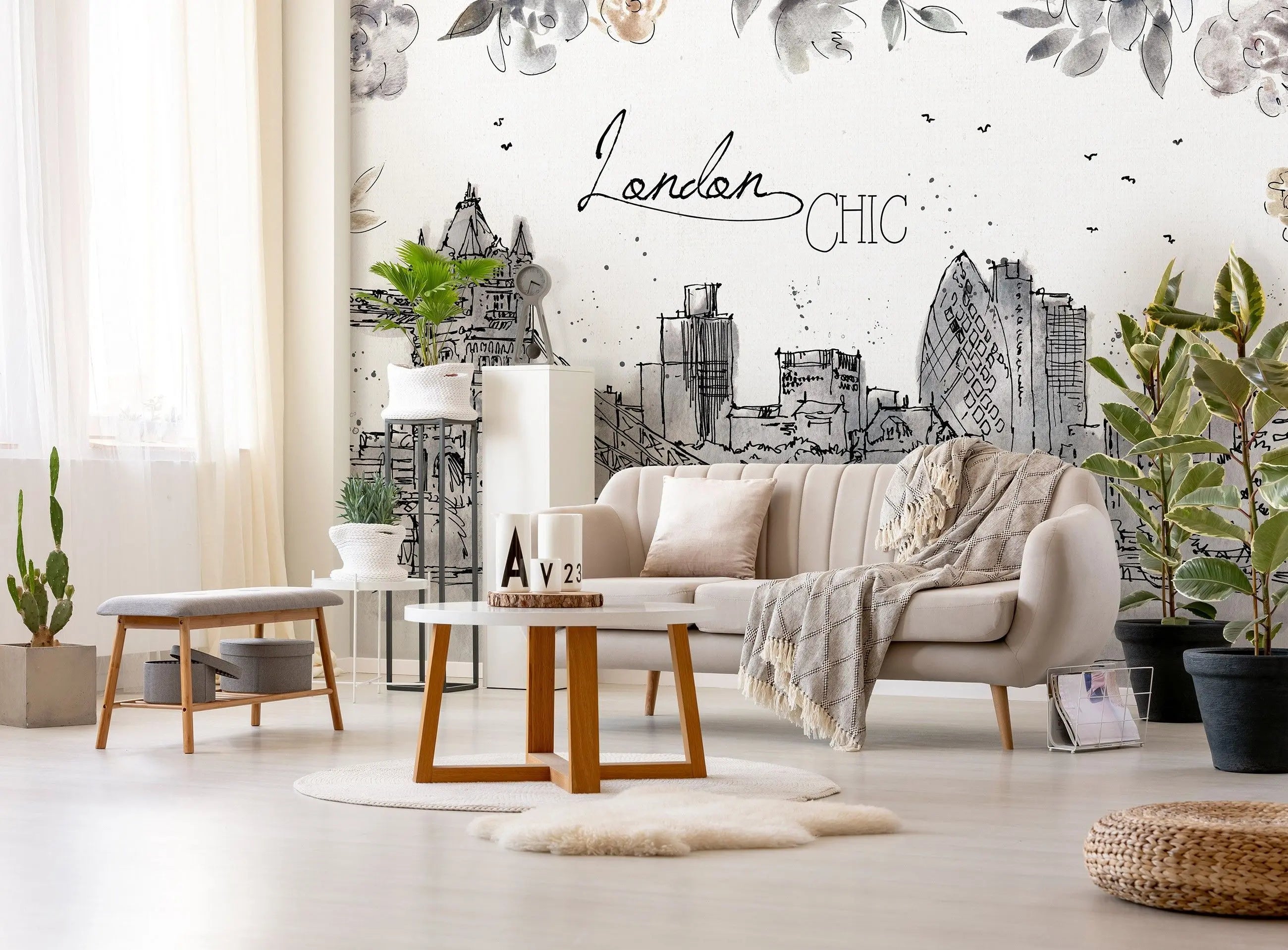 Billede 3 af Fototapet - Skitse af London med Tower Bridge og moderne bygninger