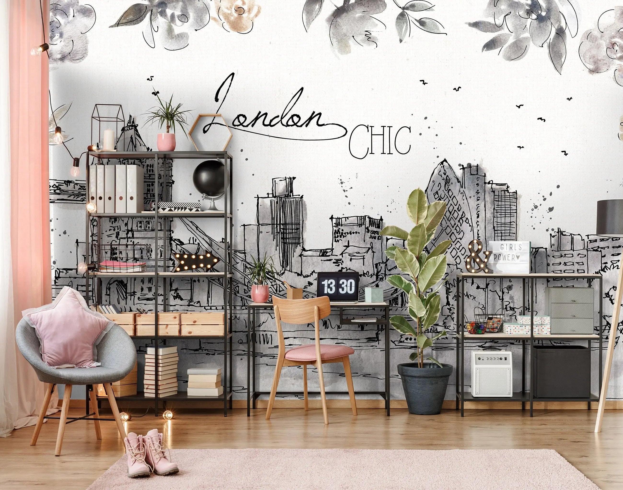 Billede 5 af Fototapet - Skitse af London med Tower Bridge og moderne bygninger