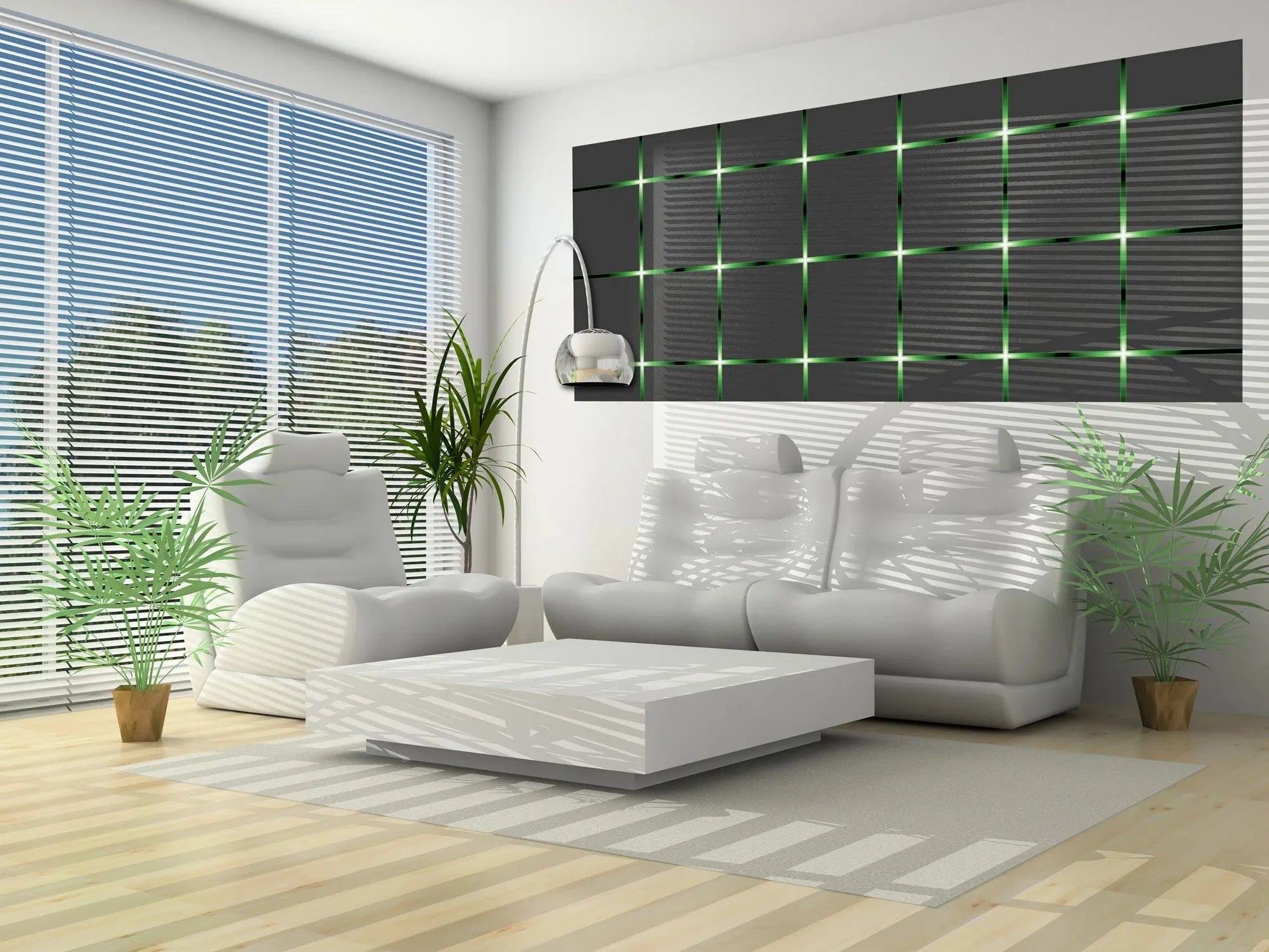 Billede 2 af Fototapet - Sort gitter med grønne lysende krydser