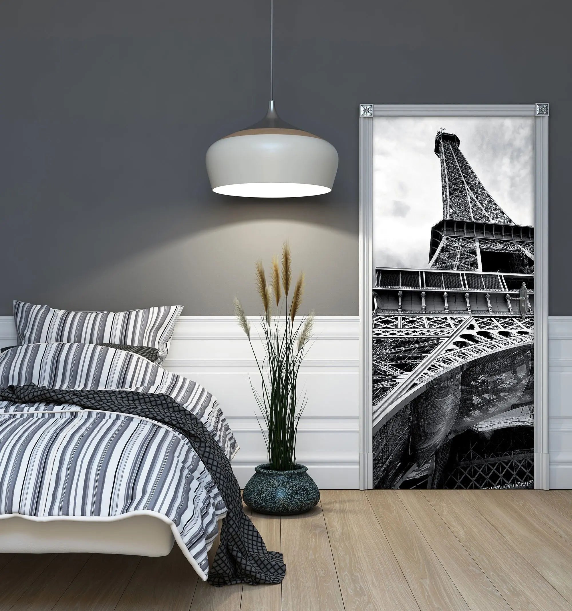 Billede 4 af Fototapet - Sort-hvid foto af Eiffeltårnet set nedefra, Paris