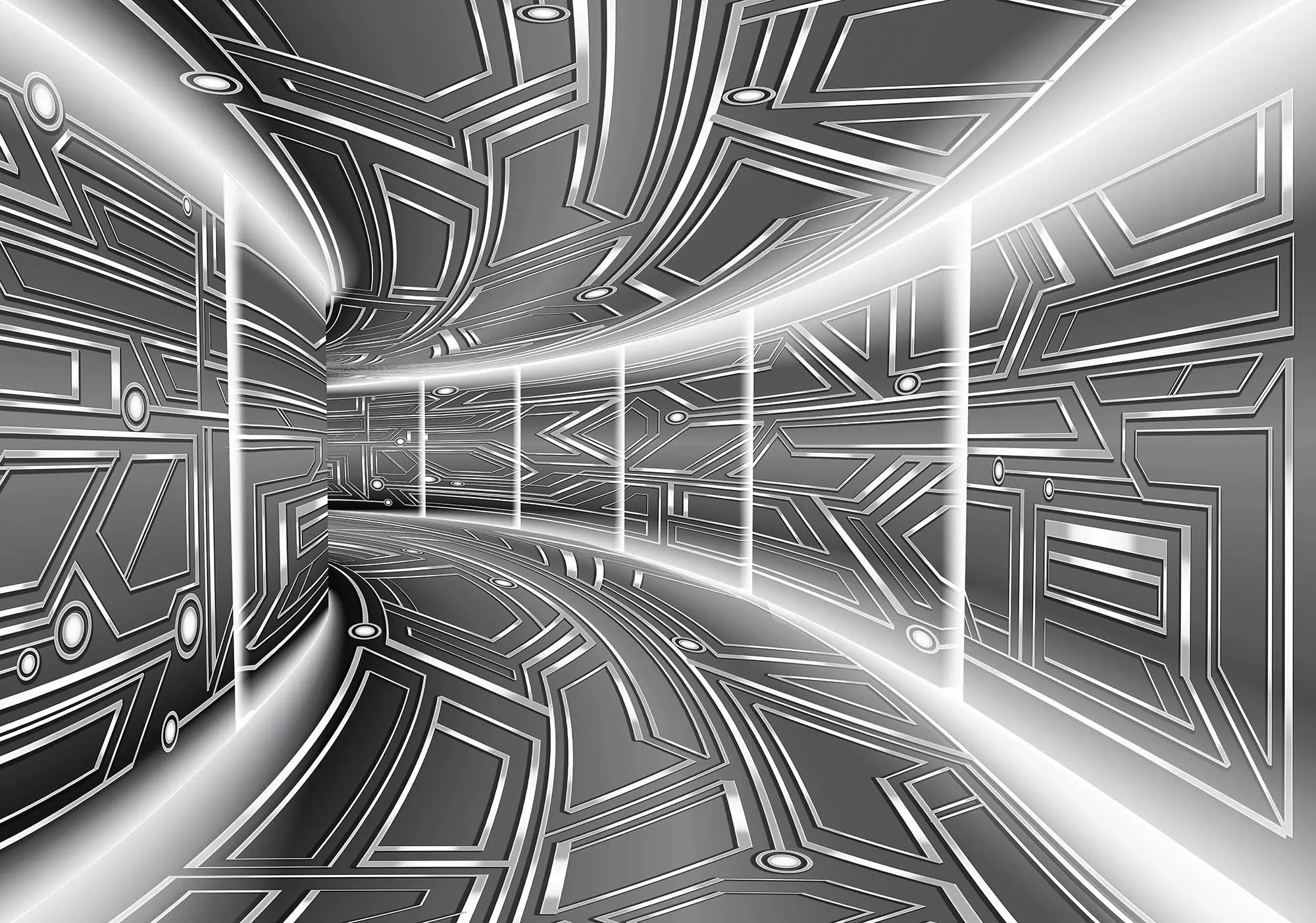 Billede 1 af Fototapet - Sort-hvid futuristisk mønstret korridor