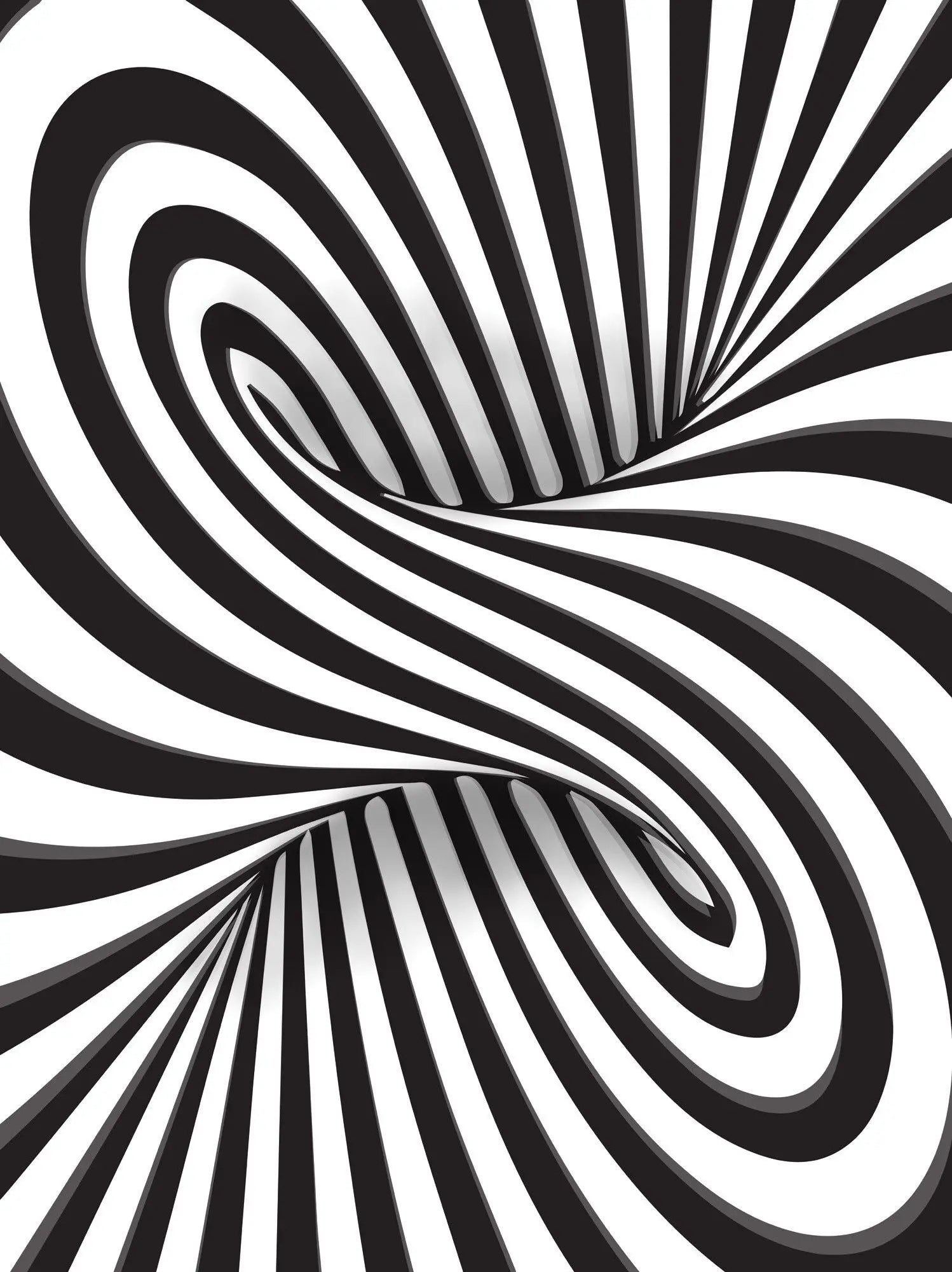 Billede 8 af Fototapet - Sort-hvide bølgede linjer i spiralform