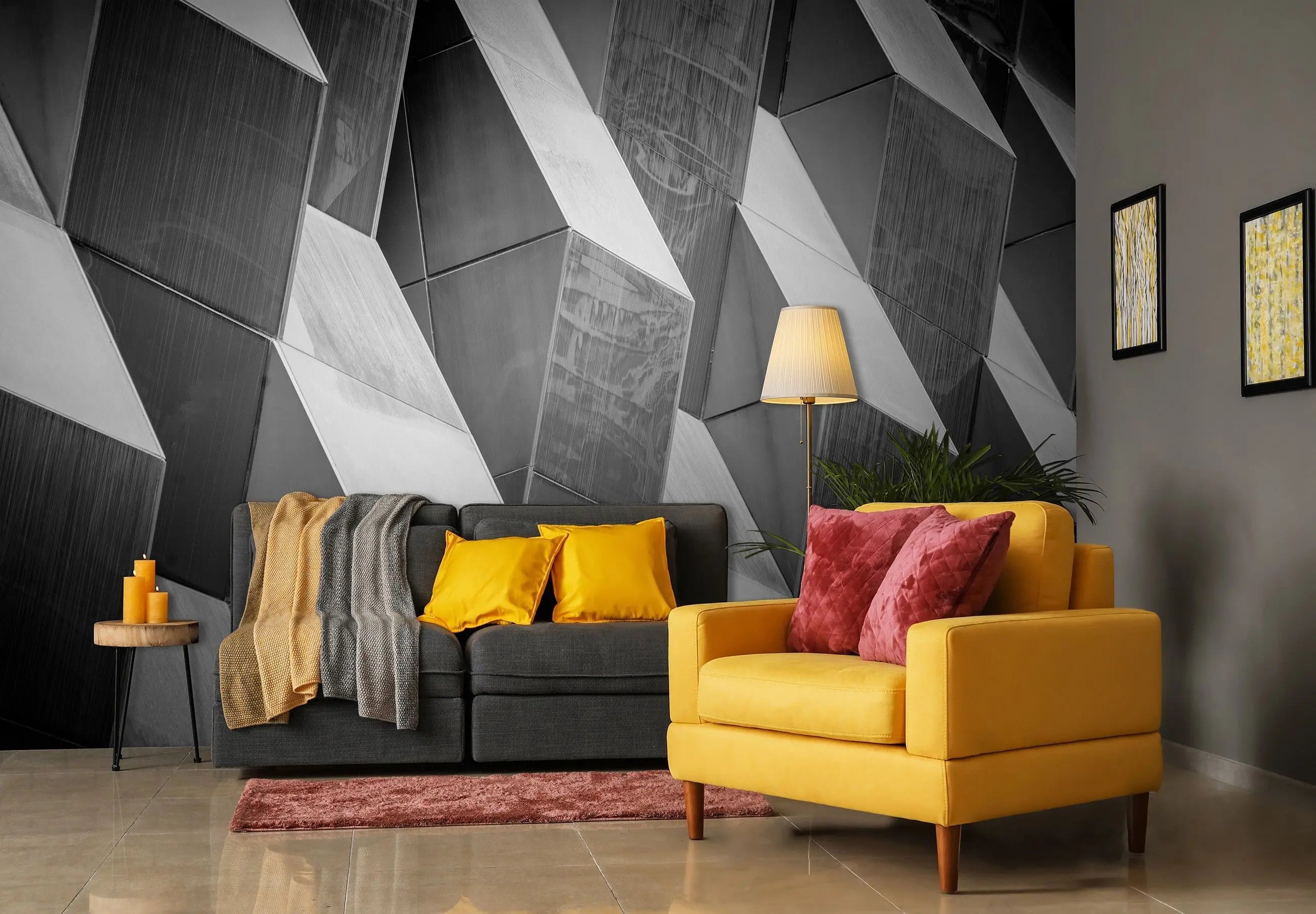 Billede 4 af Fototapet - Sort-hvide geometriske terninger på facaden