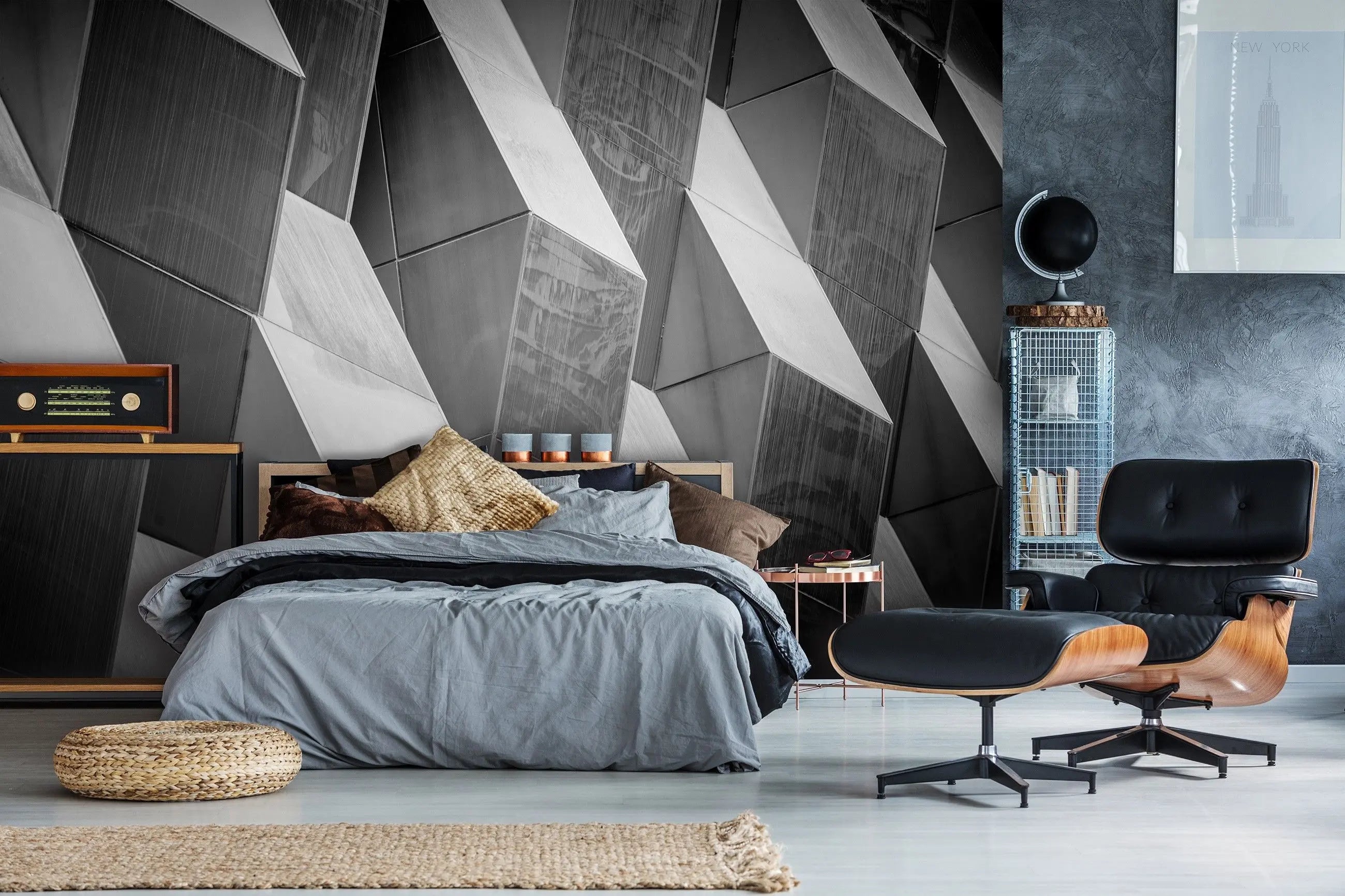 Billede 5 af Fototapet - Sort-hvide geometriske terninger på facaden