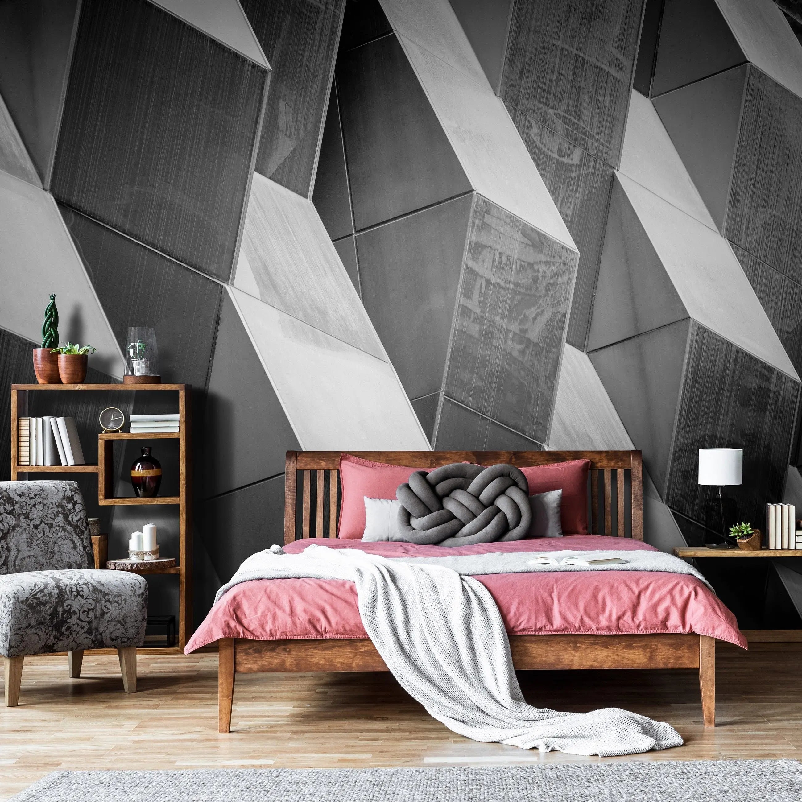 Billede 7 af Fototapet - Sort-hvide geometriske terninger på facaden